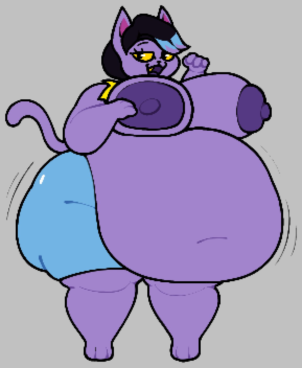 anthro, bbw, big belly, big breasts, breasts, catty (undertale), chip at night, cleavage, female, furry, huge breasts, nipples, overweight, thick thighs, undertale, undertale (series), wide hips