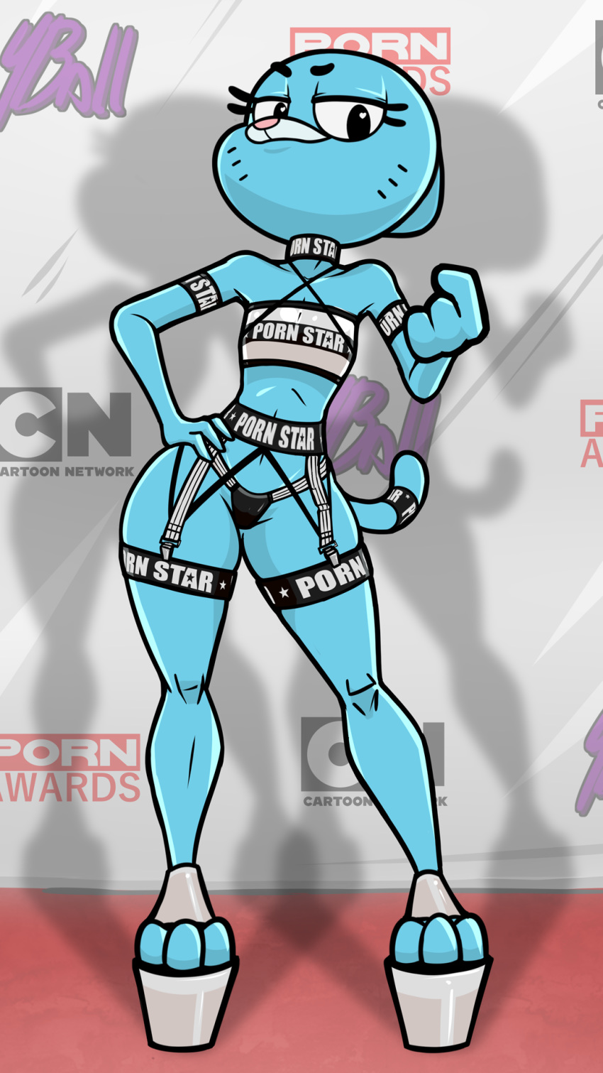 anthro, blue body, blue fur, border, cartoon network, clothed, clothing, digital media (artwork), domestic cat, felid, feline, felis, female, fourball, fur, hi res, mammal, mature anthro, mature female, nicole watterson, solo, the amazing world of gumball, white border