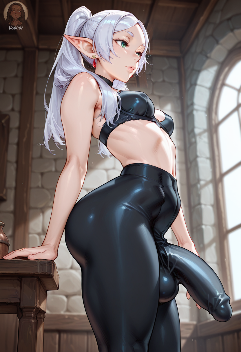 1girls ai_generated big_penis bulge_through_clothing dickgirl frieren futanari penis_outline sousou_no_frieren tagme yo0001