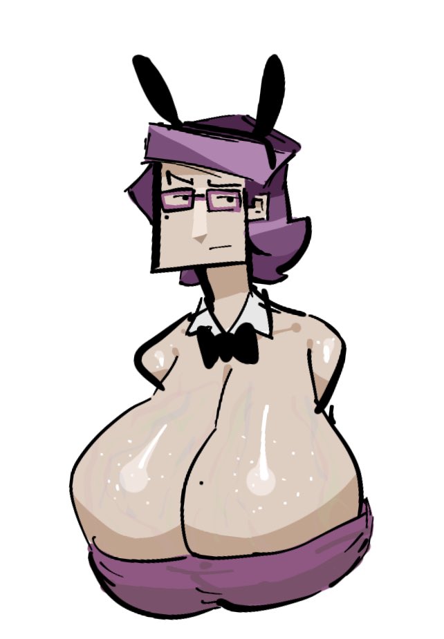 bunny_costume bunny_ears female glasses huge_breasts intj jiim_01 mbti oiled_skin purple_hair