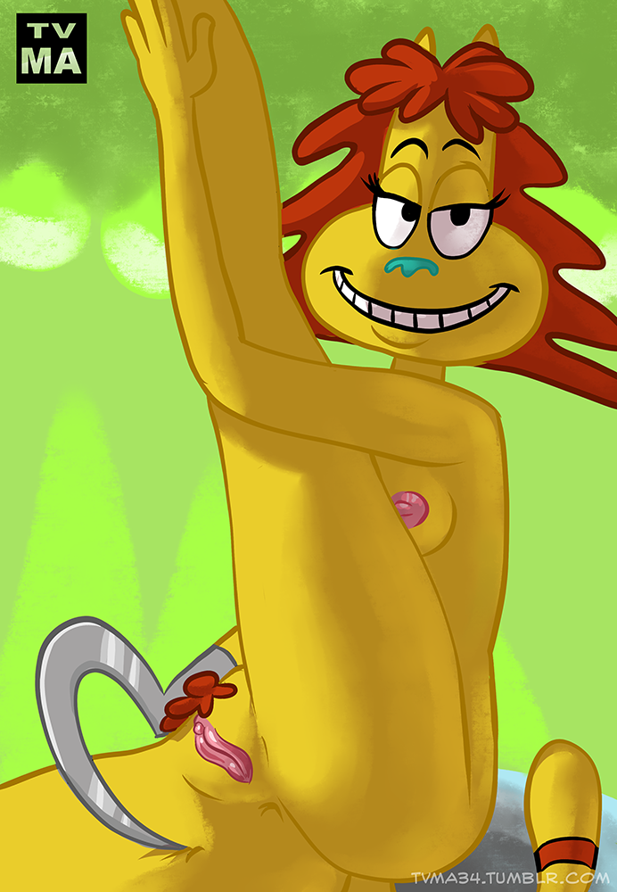 anthro anus areola ass bedroom_eyes breasts clitoris digital_media_(artwork) domestic_cat dr._hutchison felid feline felis female fur genitals hair hook hook_hand looking_at_viewer mammal narrowed_eyes nickelodeon nipples nude one_leg_up pubes pussy raised_leg red_hair rocko's_modern_life seductive simple_background smile solo spread_legs spreading tail teeth tvma