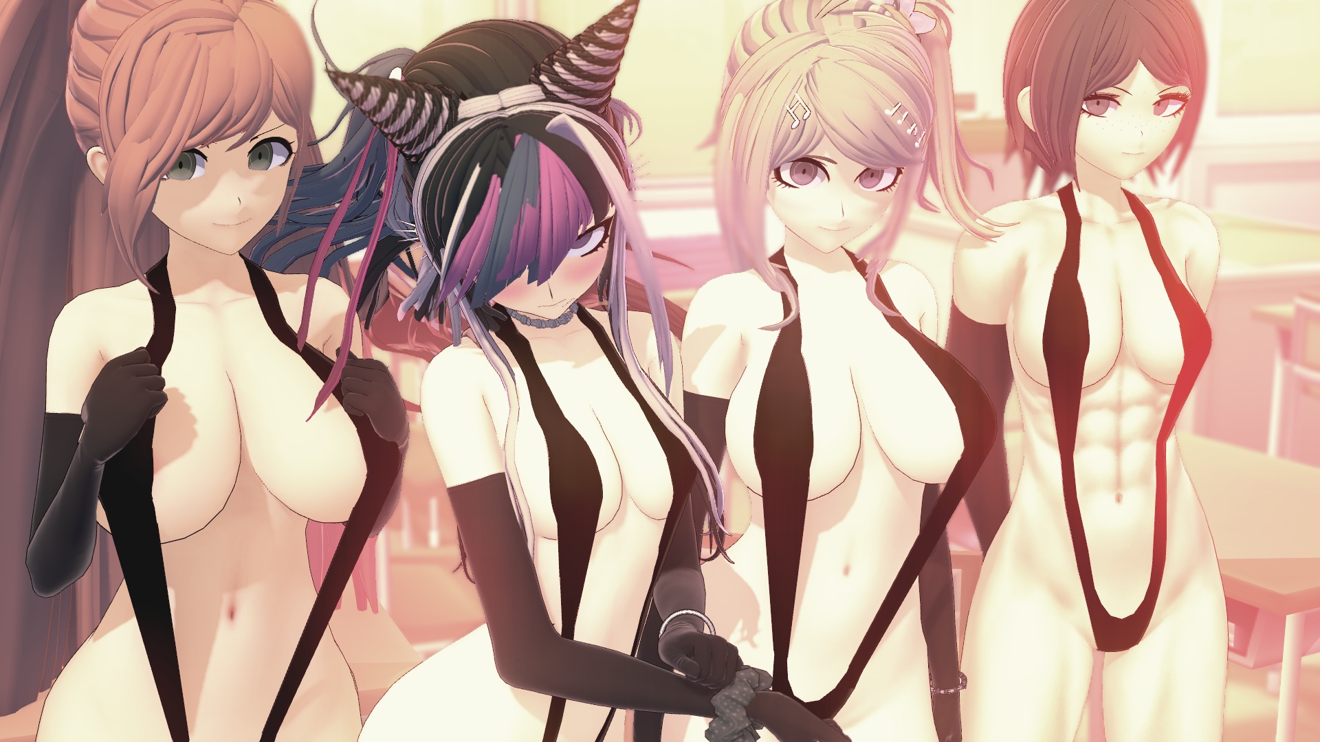 3d, 4girls, abs, akamatsu kaede, big breasts, bikini, breasts, busty, danganronpa, danganronpa 2: goodbye despair, danganronpa 3, danganronpa v3, danganronpa: trigger happy havoc, female, female only, hotel, hourglass figure, huge breasts, koikatsu, large breasts, mioda ibuki, mukuro ikusaba, multiple females, multiple girls, muscular, muscular female, sling bikini, smooth skin, voluptuous, voluptuous female, yukizome chisa