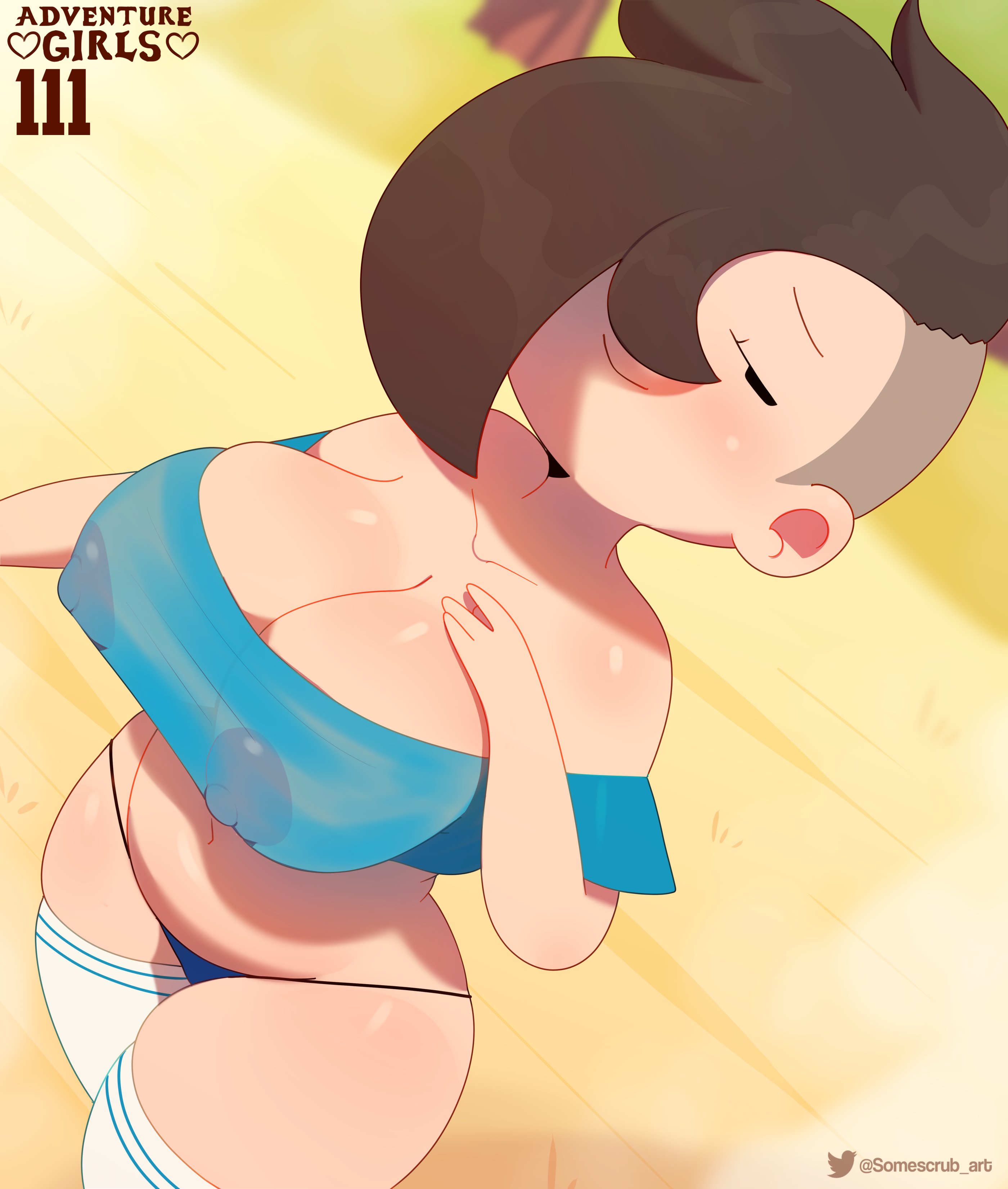 1girls, adventure girls, adventure time, alternate hairstyle, areolae, blush, breasts, cleavage, female, female only, fionna the human girl, hair over one eye, huge breasts, large breasts, light skin, light-skinned female, looking at viewer, mob face, nipples, panties, partial nudity, partially clothed, partially nude, sidecut, smile, solo, somescrub, thick, thick thighs, thighhighs, white skin, wide hips