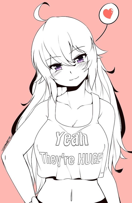 1girls, ahoge, artist request, breasts, english text, female, female only, heart, human, long hair, looking at viewer, monochrome, navel, rwby, simple background, smiling, solo, solo female, tagme, text, yang xiao long