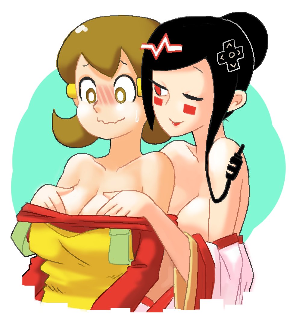 /ctt/ 2018 2girls 5-volt alternate_breast_size big_breasts black_hair breast_press breasts brown_eyes brown_hair cleavage clothing console-tan duo embarrassed famicom famicom-tan female female_only groping human human_only humanized kimono mario_(series) milf minus8 multiple_girls nervous nintendo one_eye_closed personification red_eyes short_hair tagme teasing undressing wario_(series) warioware warioware_gold yuri