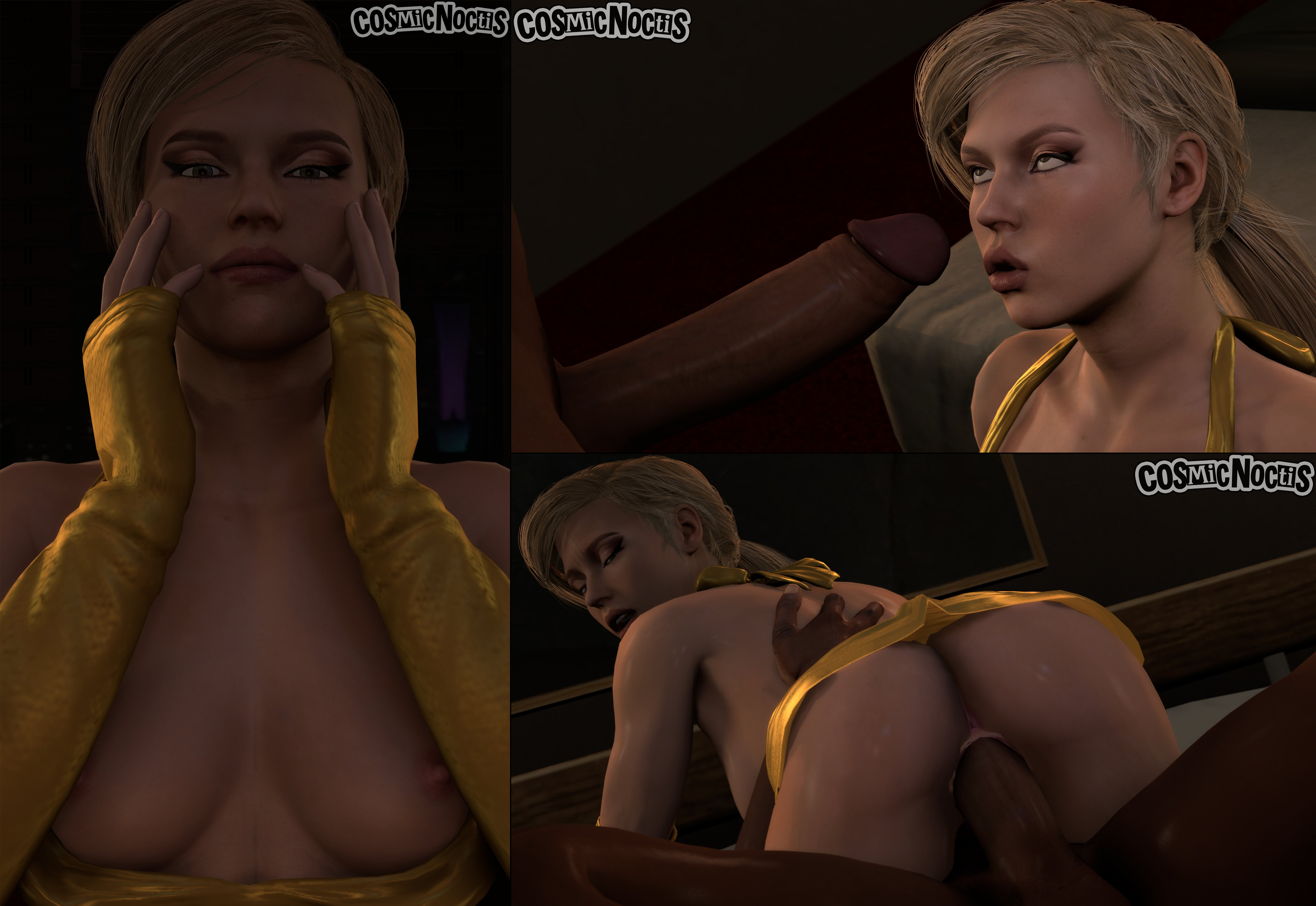 3d, 3d (artwork), anus, areolae, arm sleeves, ass, balls, big penis, blonde hair, breasts, breasts out, bubble ass, bubble butt, busty, cassie cage, cosmicnoctis, dark skin, dark-skinned male, erect nipples, eyelashes, female, female focus, female on top, glans, hourglass figure, interracial, long hair, long penis, makeup, male, mortal kombat, mortal kombat 11, nipples, partial male, penetration, penis, ponytail, pose, posing, pussy, sex, small breasts, tagme, tied hair, uncensored, vagina, vaginal penetration, vaginal sex, wide hips