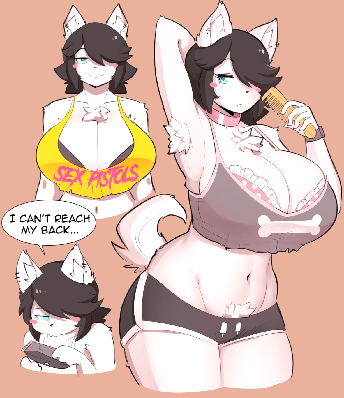 1girls, anthro, armpit hair, armpits, big breasts, breasts, canine, dog ears, dog tail, female, female armpit hair, female only, furry, maggie applebee, solo, theycallhimcake, white skin