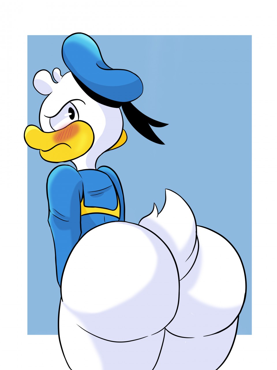 ass, avian, big ass, big butt, blush, disney, donald duck, duck, furry, gay, huge ass, hyper, hyper ass, hyper butt, looking at viewer, looking back, male, male only, nathanatwar, partially clothed, whateverdoes, white feathers