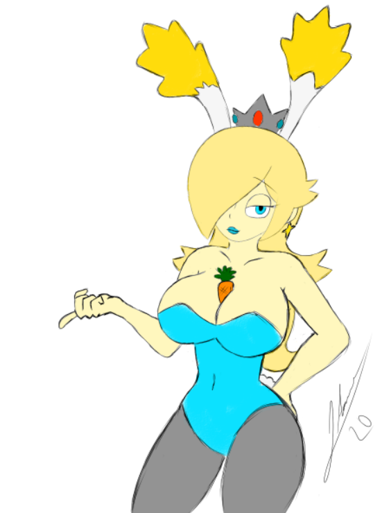 big_breasts blonde_hair blue_eyes blue_lipstick bunny_ears bunny_tail bunnysuit carrot female mario_(series) nintendo princess_rosalina solo star_bunny_(cosplay) super_mario_galaxy th3m4nr0ck5