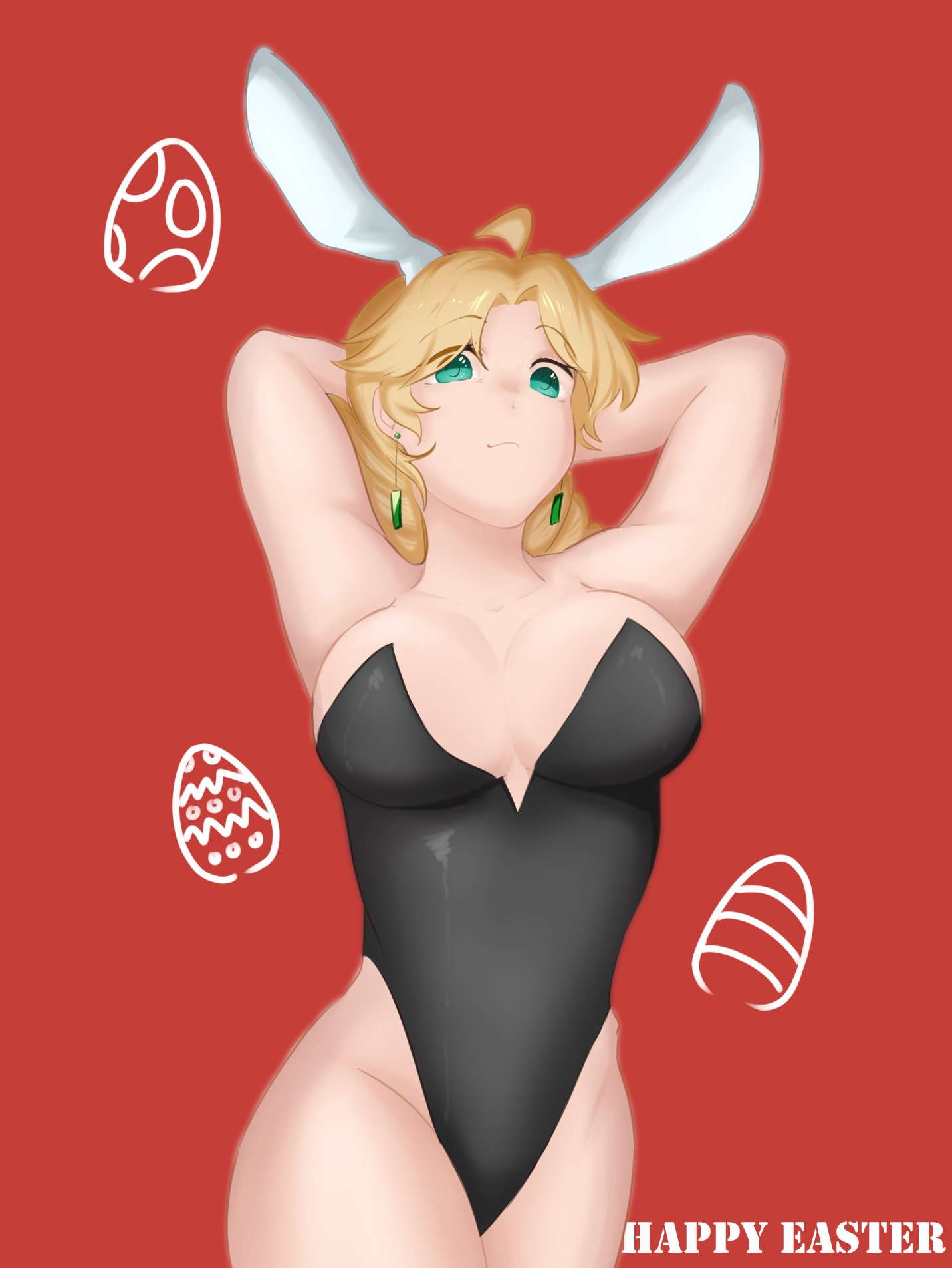 1girls, artist request, big breasts, blonde hair, breasts, bunnysuit, easter, female, holly kujo, housewife, human, jojo's bizarre adventure, large breasts, leotard, light skin, light-skinned female, long hair, married female, mature, milf, mother, shounen jump, stardust crusaders