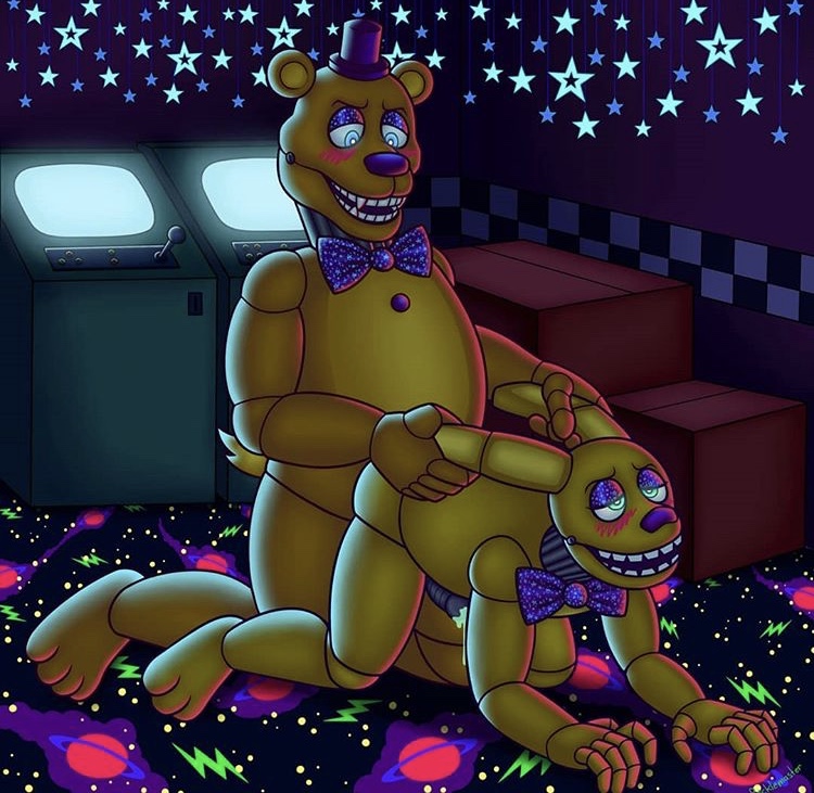 ahe_gao all_fours animatronic anthro arcade arcade_game arcade_machine blue_eyes blush bodily_fluids bow_tie colored_cum cum cum_on_penis doggy_style duo ear_pull five_nights_at_freddy's five_nights_at_freddy's_3 five_nights_at_freddy's_4 fredbear_(fnaf) from_behind_position fur gay gay_sex genital_fluids genitals glowing glowing_cum glowing_eyes green_eyes lagomorph leporid looking_pleasured machine male male/male male_only male_penetrated male_penetrating male_penetrating_male mammal metal metal_penis penetration penis rabbit robot sex spring_bonnie spring_bonnie_(fnaf) submissive submissive_male tail_tuft tuft unknown_artist unusual_cum ursid video_games yellow_body yellow_fur