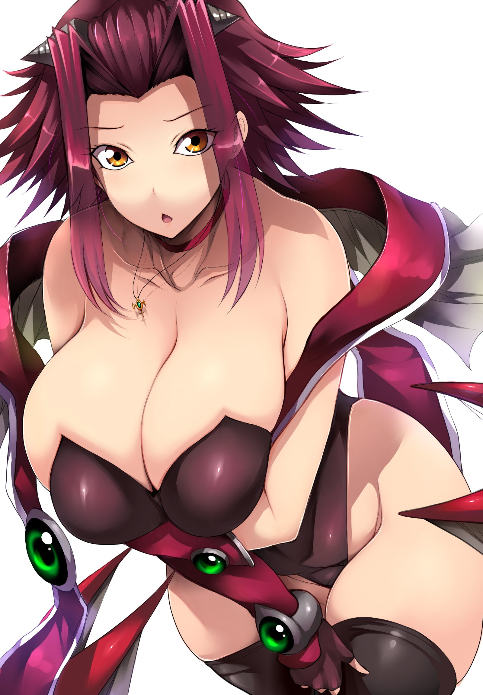 1girls, akiza izinski, arm under breasts, big breasts, breasts, breasts bigger than head, brown eyes, cleavage, clothing, female, female only, gloves, izayoi aki, long hair, looking at viewer, red hair, shounen jump, solo, solo female, solo focus, standing, thighhighs, tied hair, tight clothing, tsukasawa takamatsu, voluptuous, yu-gi-oh!, yu-gi-oh! 5d's