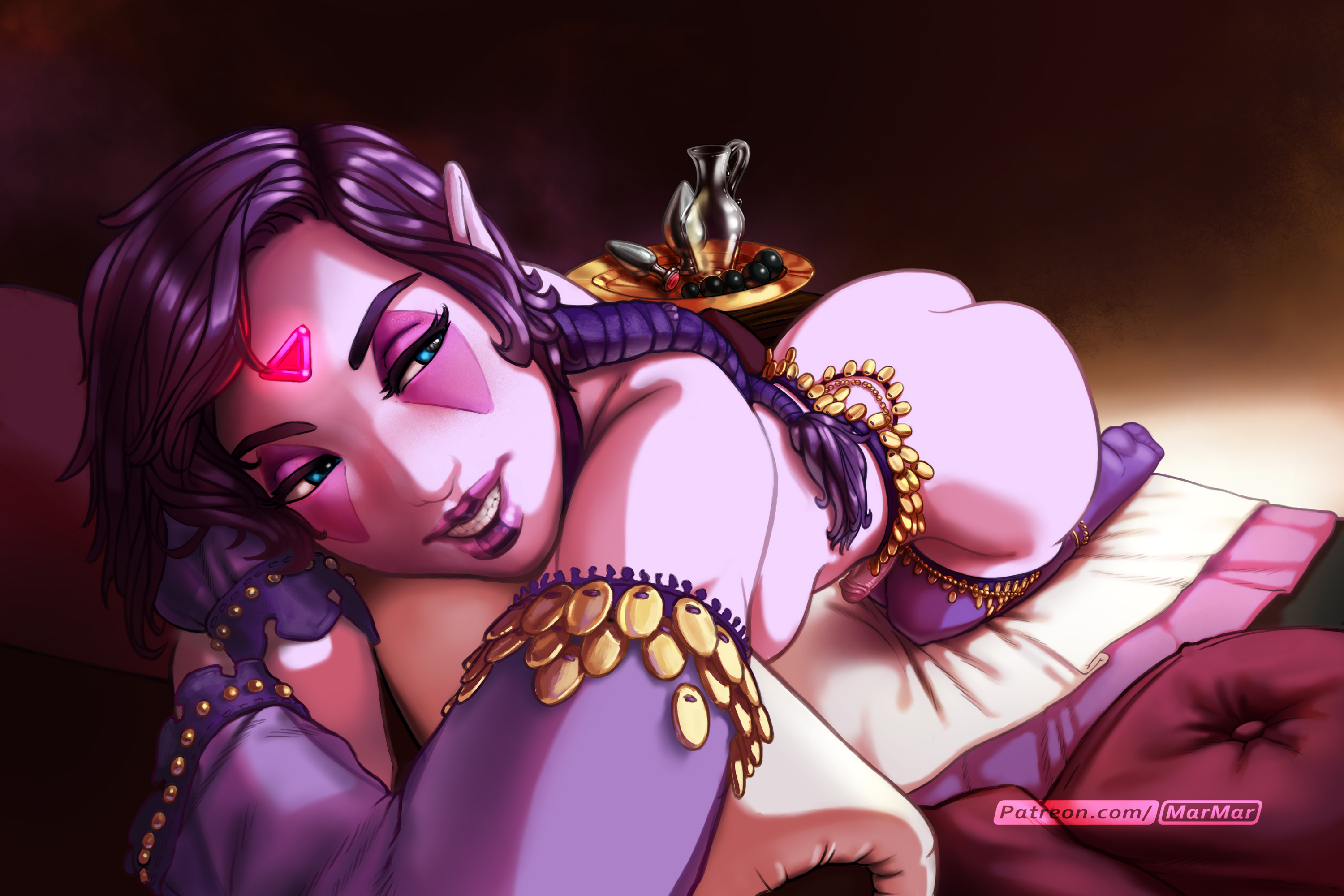 1futa, absurdres, ass, big ass, breasts, dickgirl, dota 2, erection, futa only, futanari, highres, intersex, marmar, penis, solo, templar assassin, thighhighs