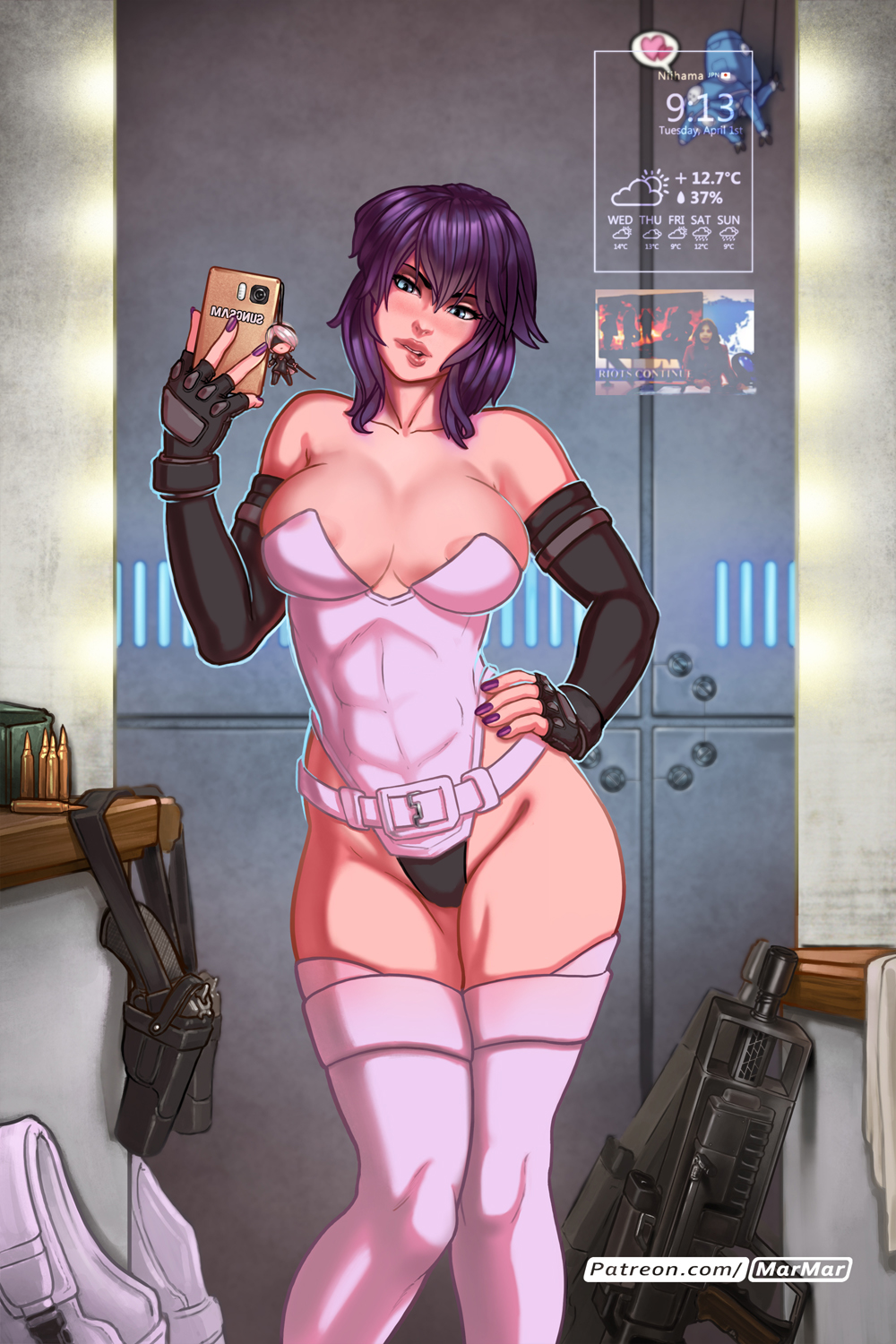 1girls big_breasts breasts cleavage crossover female female_only ghost_in_the_shell ghost_in_the_shell_stand_alone_complex kusanagi_motoko large_breasts marmar nier nier:_automata selfie solo tachikoma yorha_2b