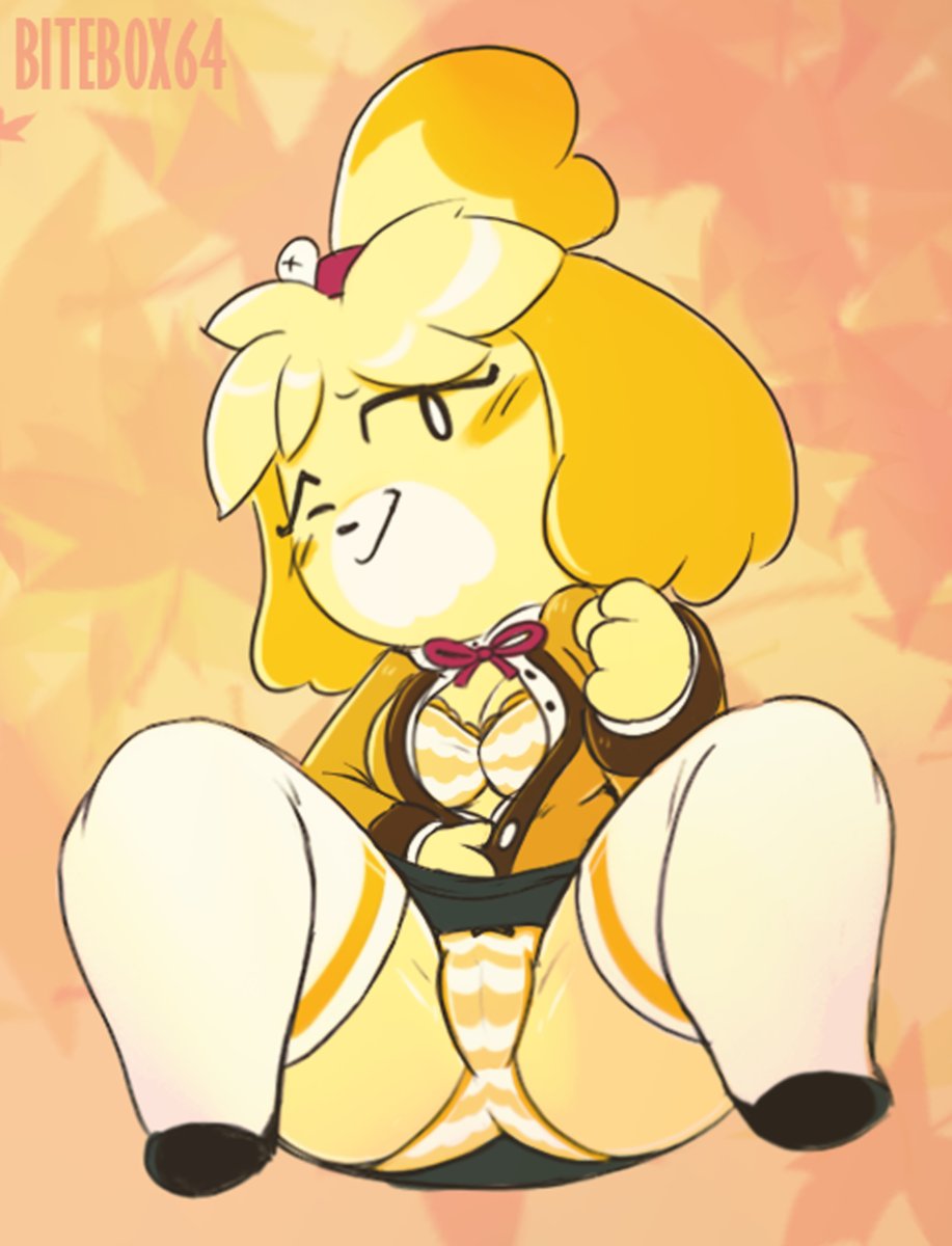 2019, animal crossing, bitebox64, blush, bow panties, breasts, canid, canine, canis, clothed, clothing, female, fur, furry, furry only, isabelle (animal crossing), nintendo, panties, shimapan, solo, striped bra, striped panties, tagme, yellow panties