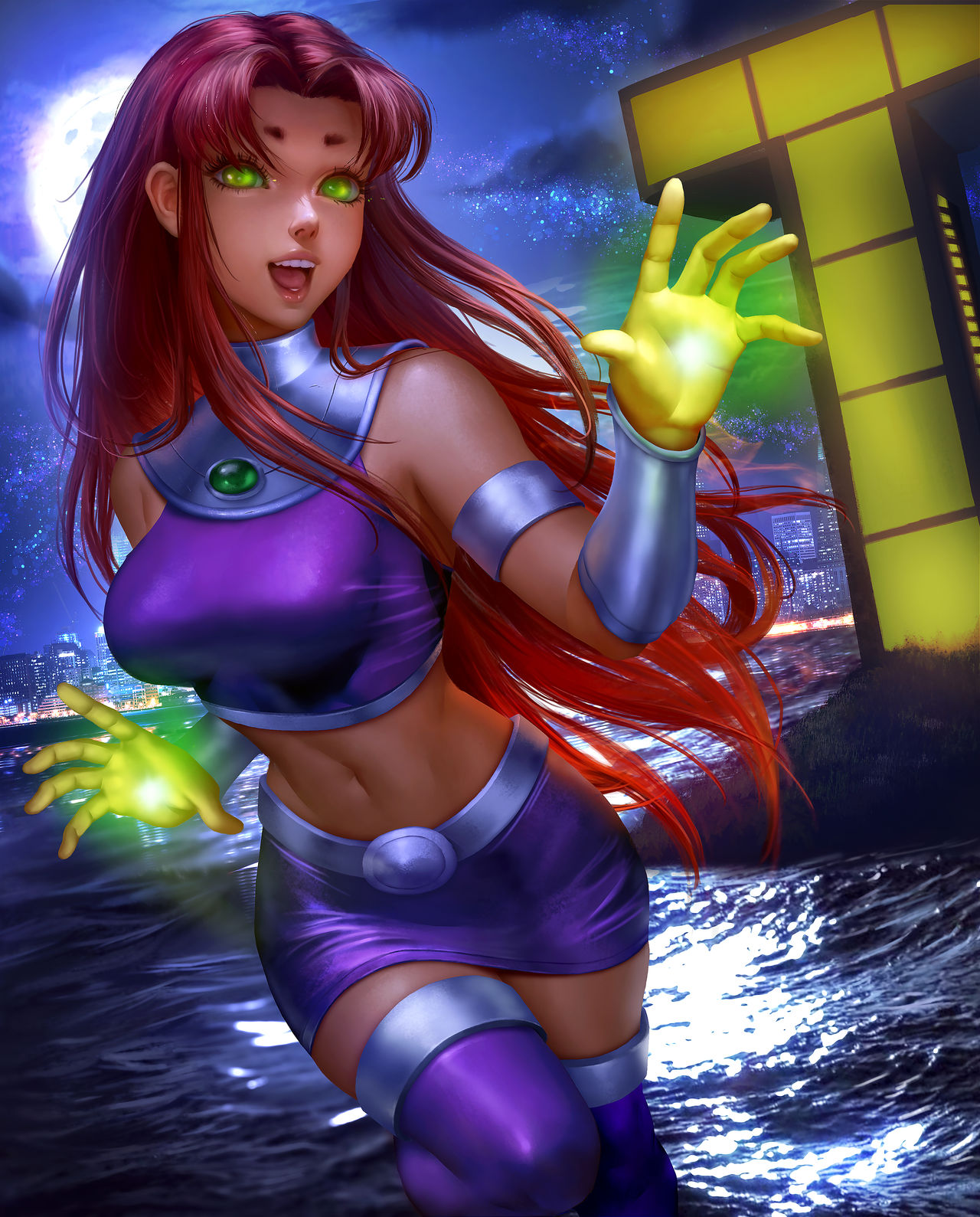 1girls, breasts, clothing, dc, dc comics, female, logan cure, solo, starfire, teen titans