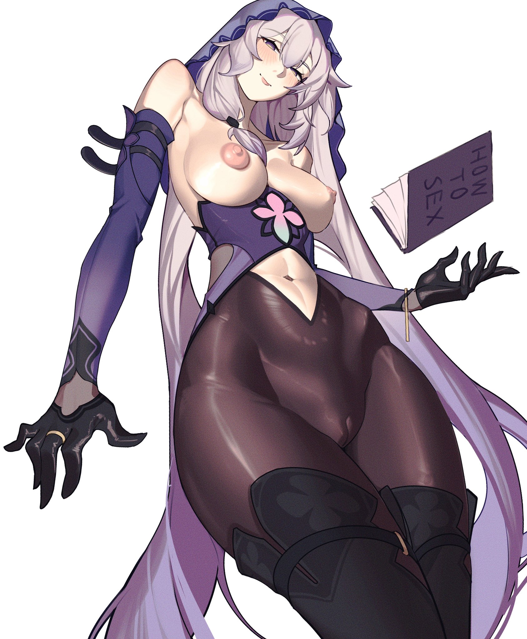 black swan (honkai: star rail), book, breasts, breasts out, cloudy rain4, female, honkai: star rail
