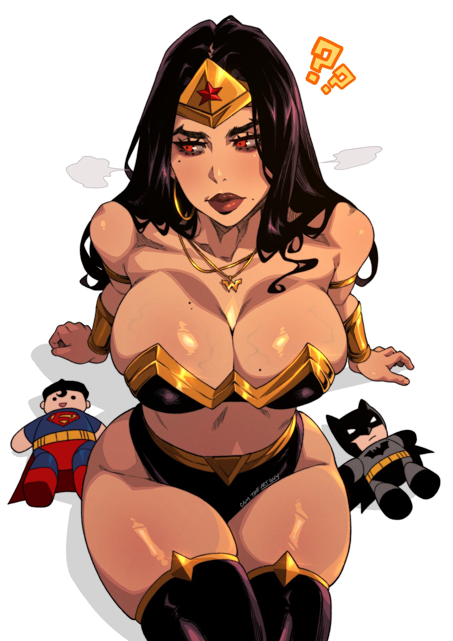 1girls, 2025, beauty mark, big breasts, black hair, brainwashed, brainwashing, breasts, camtheartguy, cleavage, corrupted, corruption, dc, dc comics, enemy conversion, female, female only, full lips, hourglass figure, human, hypnosis, hypnotic eyes, hypnotized, light skin, light-skinned female, looking away, looking away from viewer, mature female, mind break, mind control, mindbreak, mole on breast, mole under eye, mole under mouth, personality change, red eyes, sitting, slim waist, solo, solo female, superhero costume, superheroine, thick lips, thick thighs, thigh highs, thighhighs, thighs, veiny breasts, wide hips, wonder woman