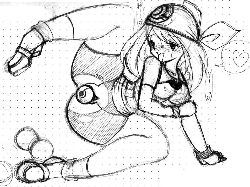 1girls blush breasts cleavage female female_only human human_only insertion jyb may_(pokemon) monochrome monochrome_bandana poke_ball poke_ball_insertion pokemon pussy sketch smile solo straight_hair tongue uncensored