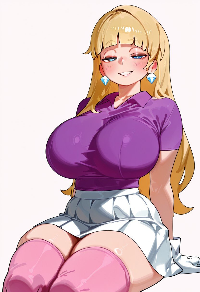 ai, ai art, ai generated, big breasts, blonde female, blonde hair, breasts, curvy, curvy female, curvy figure, female, gravity falls, gravure soraka, huge breasts, miniskirt, pacifica northwest, sitting
