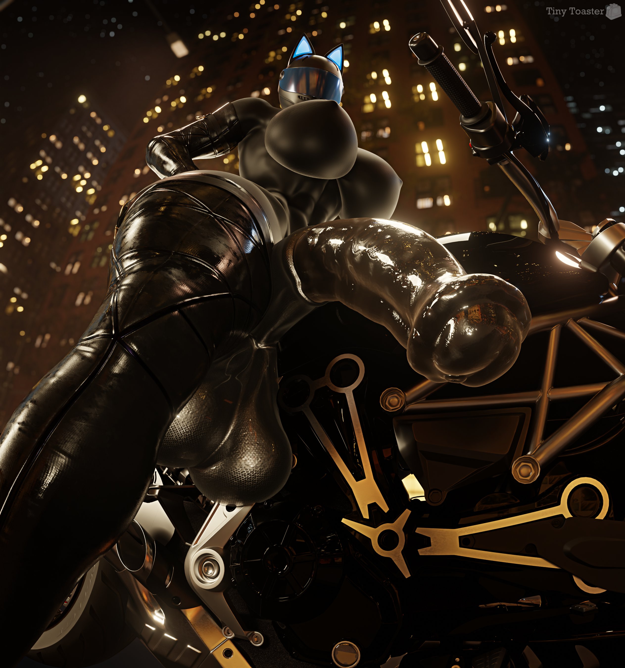 1futa, 2025, 3d, alternate version available, animal ear headwear, animal ears, ass, balls, big balls, big breasts, big penis, bike, black clothing, black skin, bodysuit, bottom view, breasts, cat ear helmet, cat ears, clothing, faceless, faceless futa, futa only, futanari, heaven (jinsang), helmet, hi res, horse penis, horsecock, horsecock futa, huge balls, huge breasts, huge cock, humanoid, intersex, jinsang 3d, latex, latex clothing, latex suit, looking at viewer, motorcycle, motorcycle helmet, penis, smooth balls, smooth penis, solo, solo futa, standing, thick thighs, tinytoaster, viewed from below, wide hips