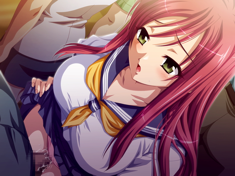 blush censored cum cum_on_body cum_on_lower_body green_eyes matsubara_yui metro_chikan-sen open_mouth panties pink_hair public school_uniform serafuku sex skirt skirt_lift stealth_sex thigh_sex thighs underwear