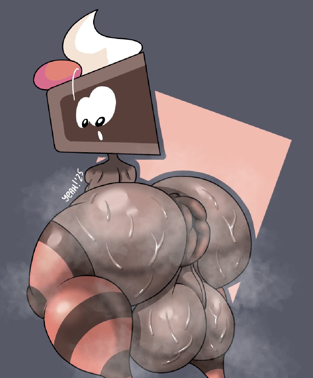 animate inanimate, anthro male, anthrofied, ass, ass bigger than head, ass focus, balls, battle for dream island, bfdi, cake (bfdi), fat balls, femboy, huge ass, huge ass (male), huge balls, huge butt, hyper, hyper ass, looking at self, male, male only, massive ass, massive balls, object show, object show community, object shows, puffy anus, solo, sweat, sweating, sweaty body, sweaty butt, the power of two, thick, thigh highs, thighhighs, tpot, yeah (artist)