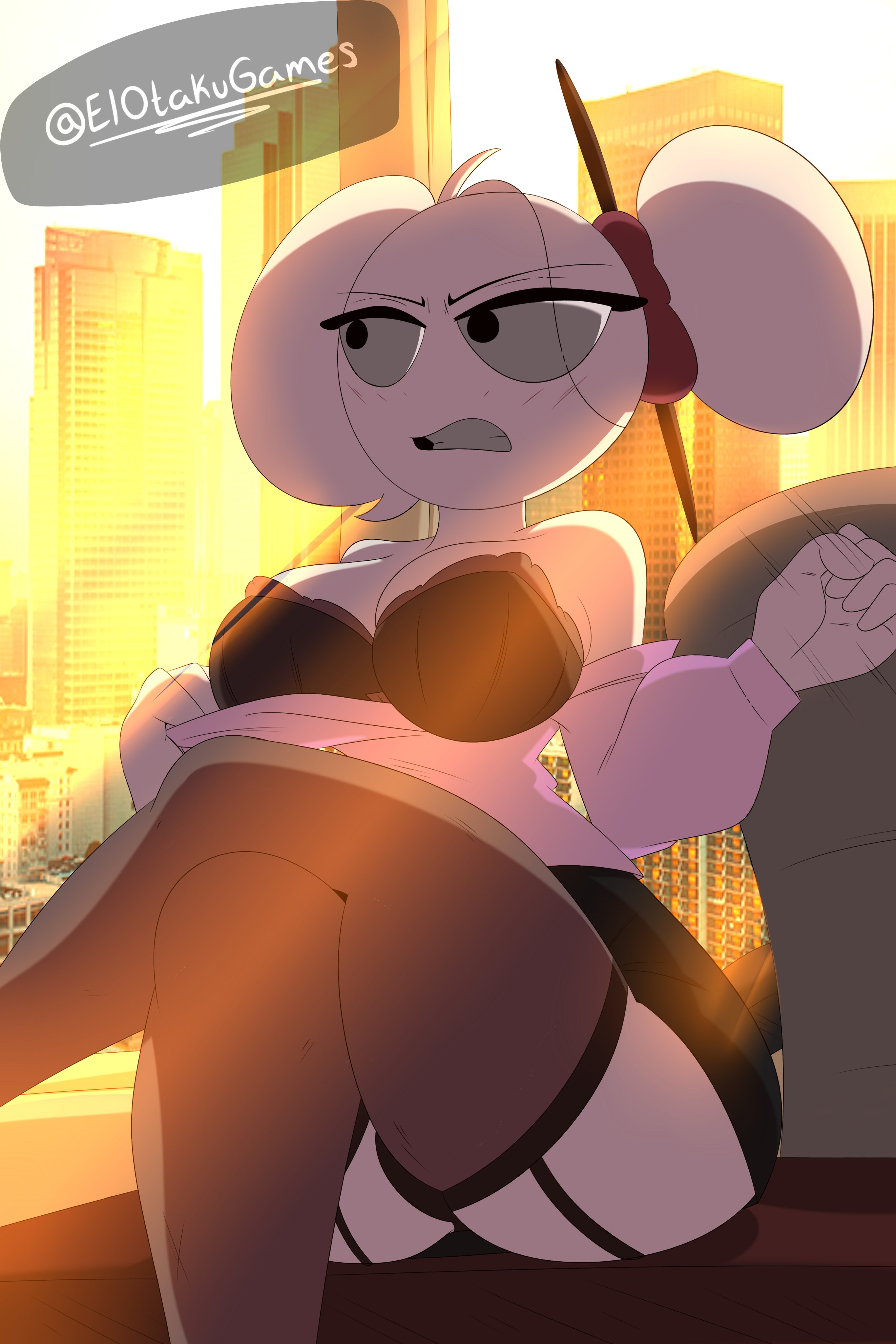 1girls, 2d, big breasts, bra, breasts, carla, carla en la oficina, elotakugames, female, high resolution, karla, office, office clothing, ponytail, solo female, tagme