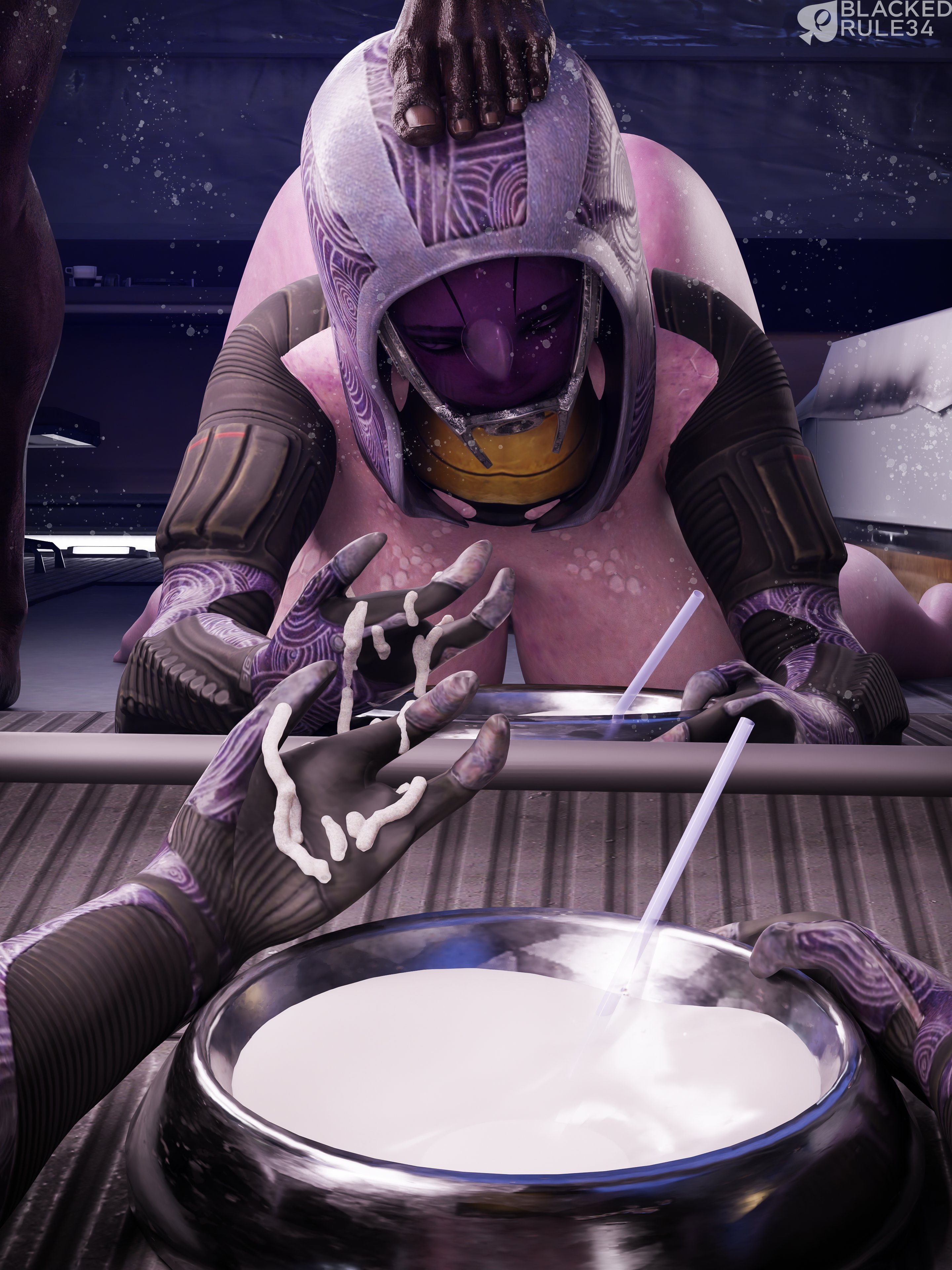 1boy, 1girls, 3d, alien, alien girl, all fours, big breasts, blackedr34, blender, bowl of cum, breasts, cum, cum in bowl, cum in container, cum on hand, dark skin, dark-skinned male, dog bowl, domination, embarrassed, female, female pov, femsub, foot on head, hanging breasts, humiliation, interspecies, looking at mirror, male, maledom, mask, masked female, mass effect, mirror reflection, purple skin, quarian, stepping on head, taker pov, tali'zorah nar rayya, xenophilia