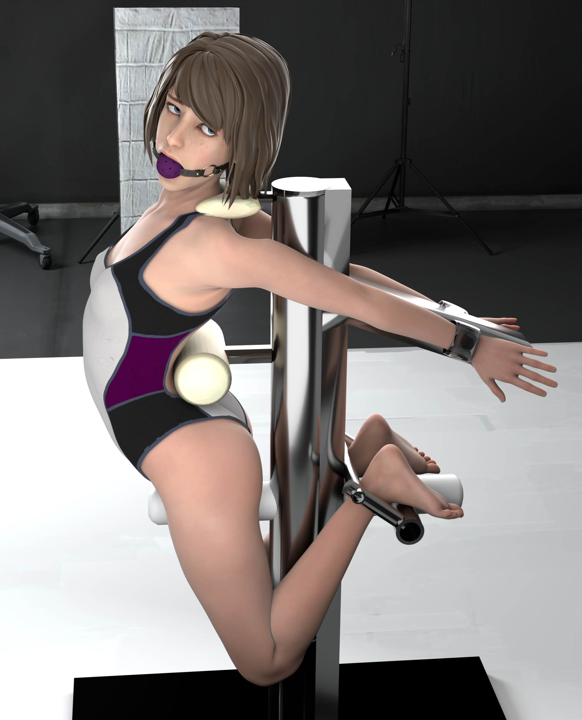 1girls, 3d, ball gag, bondage, bound, bound ankles, bound wrists, female, female only, femsub, gag, gagged, hapsters1, life is strange, max caulfield, one-piece swimsuit, solo, stationary restraints, steel bondage, swimsuit