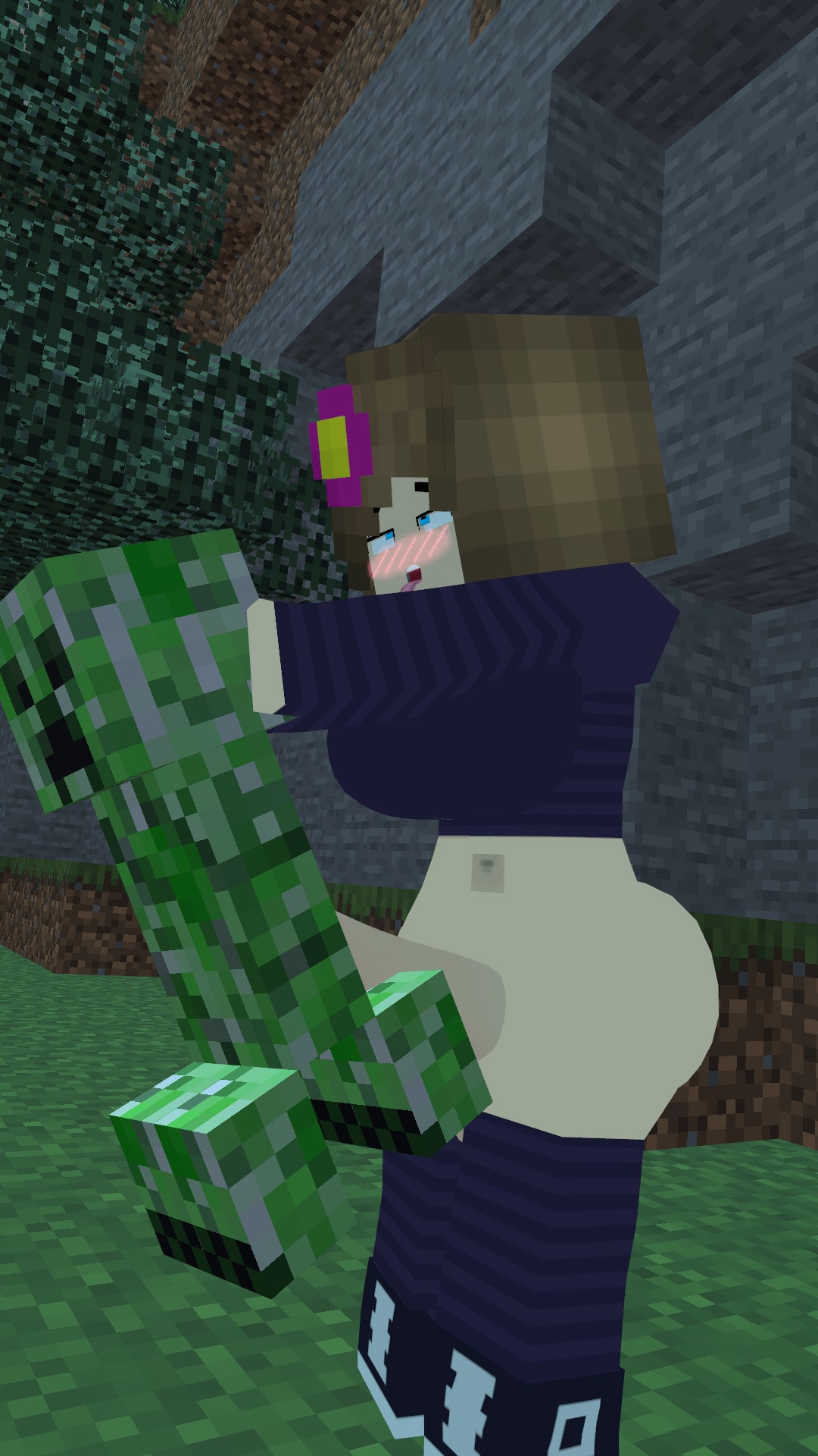 3d, creeper (minecraft), female, futanari, intersex, jenny belle (slipperyt), minecraft, sex, tongue out, vrchat