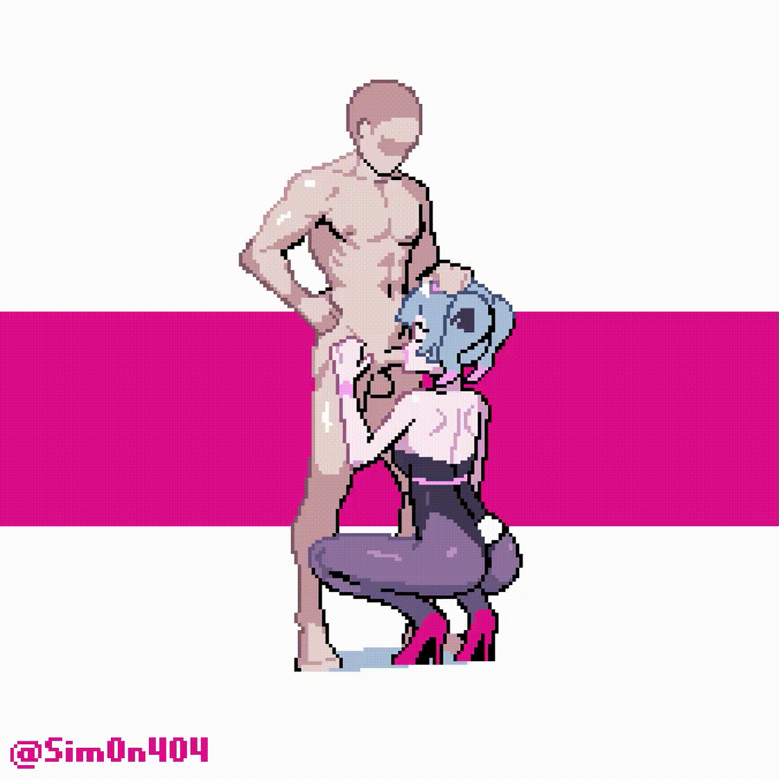 1boy, 1girls, 2024, 2d, alternate costume, animated, anonymous male, artist name, ass, balls, ballsack, blowjob, blue eyes, blue hair, bunny costume, bunny ears, bunny girl, bunny suit, bunny tail, bunnysuit, closed eyes, clothed female, clothed female nude male, crouching, crouching female, deep blowjob, deep fellatio, deepthroat, dyed hair, faceless male, fellatio, female, hand on head, hand on thigh, hatsune miku, leotard, light skin, light-skinned female, light-skinned male, loop, looping animation, male, muscular, muscular male, nude, nude male, oral, oral sex, pantyhose, penis, penis in mouth, pixel animation, pixel art, rabbit hole (vocaloid), sex, shaved head, sim0n404, simple background, sliding down throat, squatting, squatting blowjob, squatting oral position, strapless, strapless leotard, sucking, sucking penis, thong leotard, tied hair, torn clothes, torn clothing, torn pantyhose, twintails, two-tone hair, vocaloid, watermark, white background