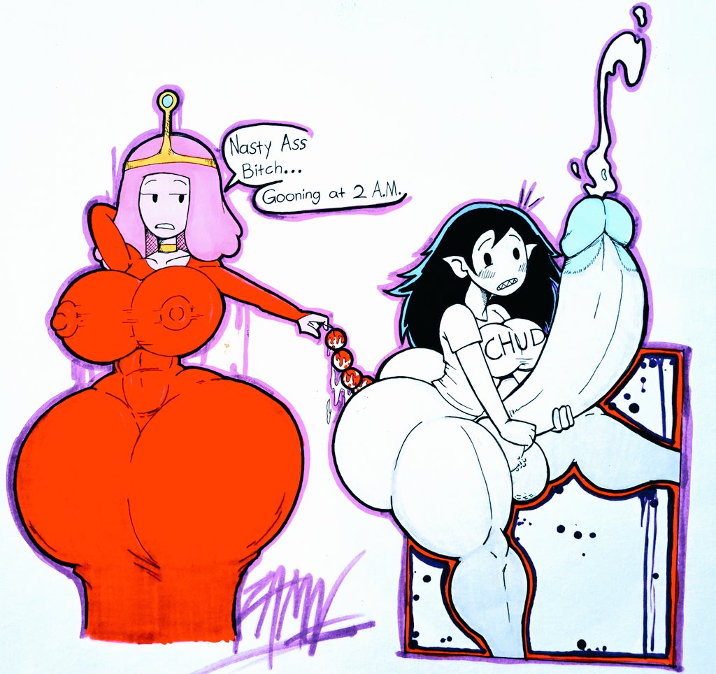 1futa, 1girls, adventure time, big ass, big breasts, bottomless, clothed, clothing, erection, female, futanari, huge ass, huge breasts, humanoid, humanoid penis, large ass, large breasts, marceline, masturbation, nutboiart8008, oc, original character, partially clothed, princess bubblegum, stirrup legwear, tagme, toeless legwear, wide hips