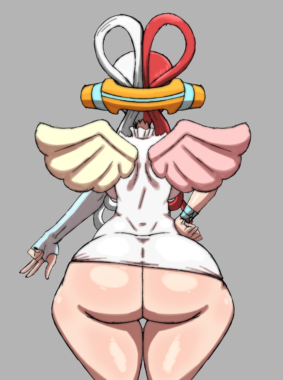 1girls, ass, ass focus, big ass, dress, dress lift, female, female only, headgear, huge ass, light-skinned female, mrn00b0d1, multicolored hair, n00b x5 (lt4l14n0), one piece, red hair, revealing clothes, solo, solo female, uta (one piece), white hair, wide hips, wings