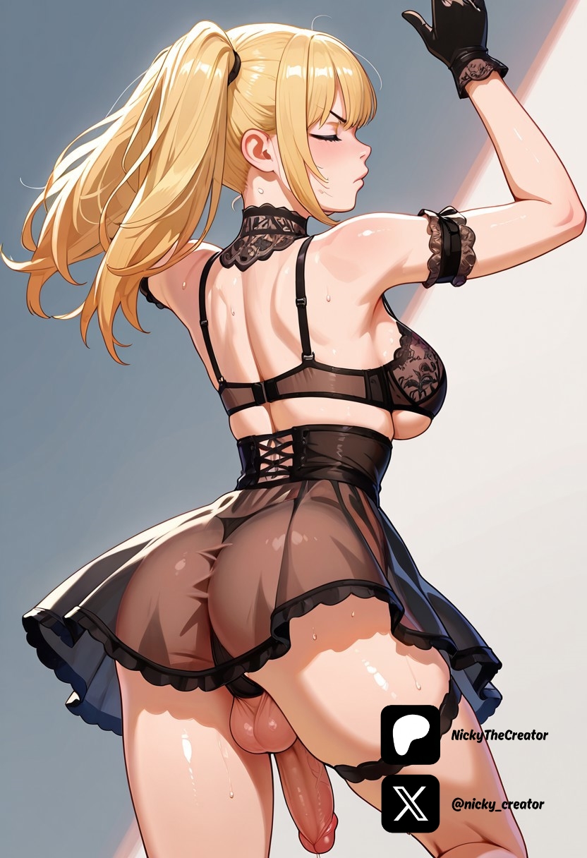 1futa, ai generated, ani (twitter), ani (xai), ani grok, backwards, balls, black gloves, black lingerie, blonde hair, blue eyes, breasts, closed eyes, cock, colored, dick, erection, female, futa only, futa/female, futanari, grok, grok (x), grok (xai), intersex, light skin, light-skinned futa, long hair, medium ass, medium breasts, nickythecreator, penis, sexy, sexy body, sexy pose, testicles, uncensored, veiny penis
