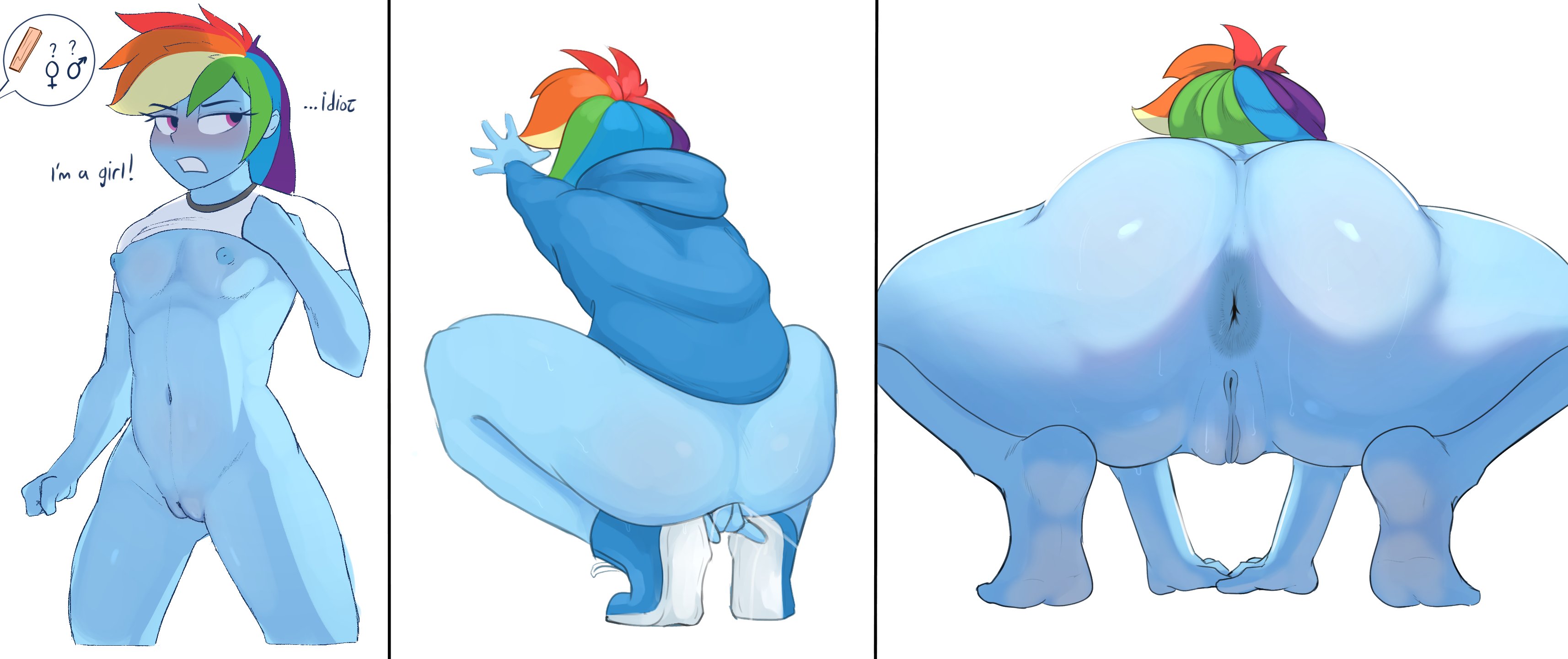 1girls, anal, anal fingering, anal sex, big ass, big butt, blush, breasts, bubble ass, bubble butt, equestria girls, female, female symbol, fingering, flat chest, large ass, large butt, male symbol, mars symbol, my little pony, nipples, rainbow dash (eg), rainbow dash (mlp), small breasts, tomboy, venus symbol, welost