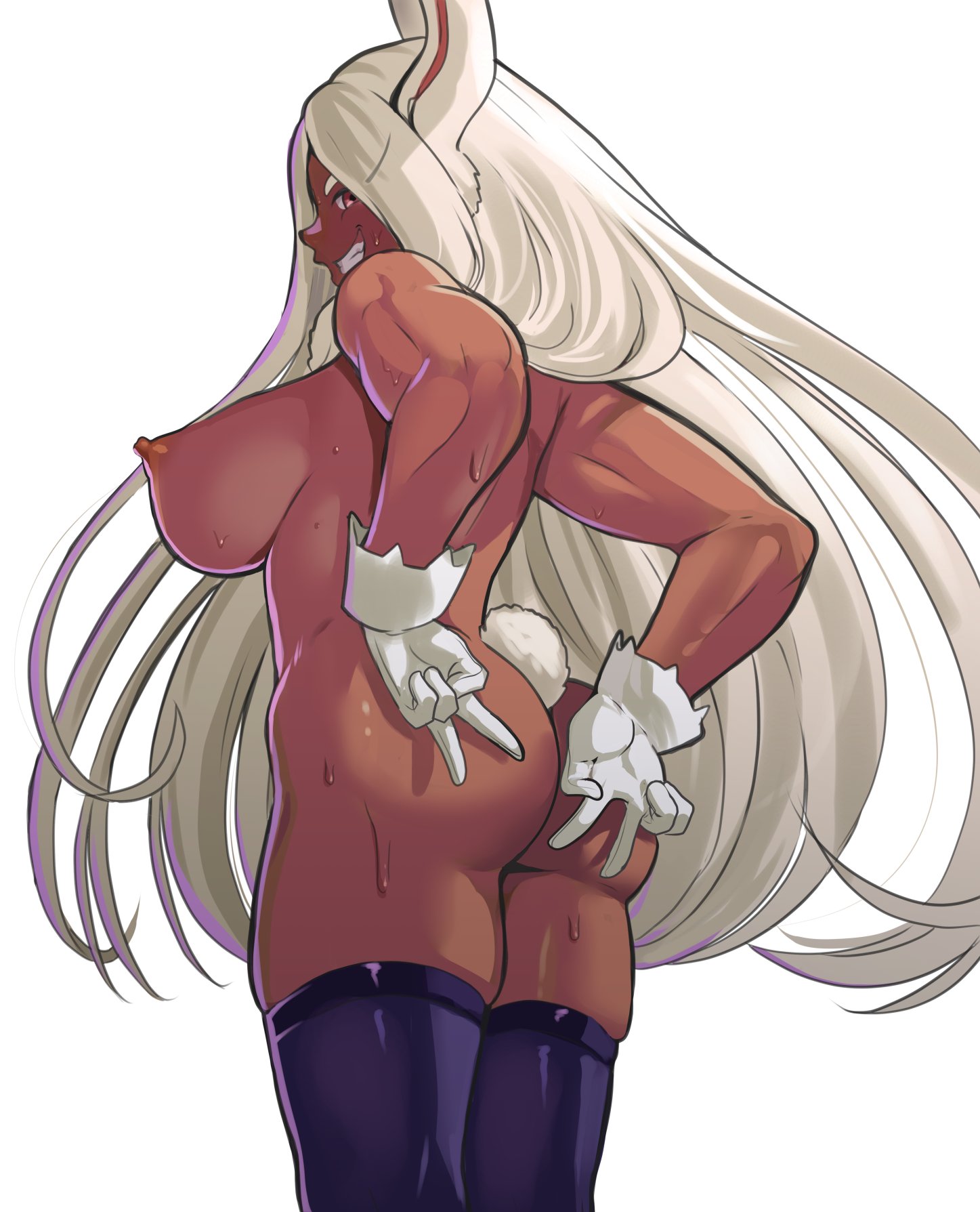 1girls, ass focus, big ass, big butt, bubble ass, bubble butt, dark skin, dark-skinned female, female, large ass, large butt, miruko, my hero academia, nico-mo, rumi usagiyama, white hair, white-haired female