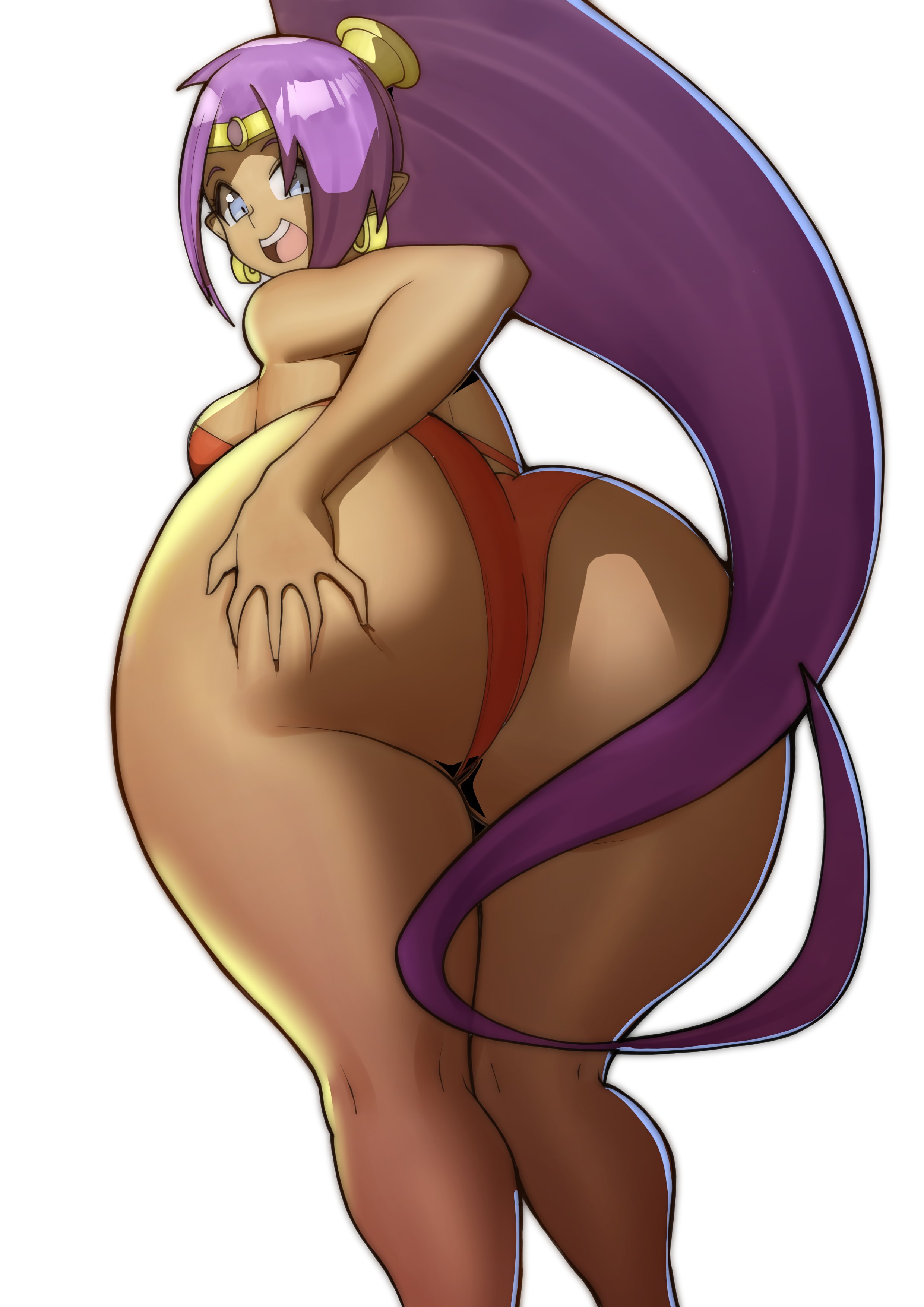 1girls, 2025, 2d, 2d (artwork), 2d artwork, ass, ass focus, ass grab, big ass, big breasts, big butt, big lips, big thighs, blue eyes, bottomless, bracelet, bracelets, breasts, brown skin, brown skinned female, bubble butt, cookie dough butt, curvaceous, curvaceous ass, curvaceous female, curvaceous figure, curvy, curvy body, curvy female, curvy figure, delicious ass, doublehero, doughy ass, ear piercing, earrings, eyelashes, fat ass, fat butt, female, female focus, female only, giant ass, giant butt, gigantic ass, gigantic butt, gigantic thighs, glistening, glistening ass, glistening body, glistening butt, grabbing, grabbing ass, grabbing from behind, grabbing own ass, hand on ass, hand on hip, huge ass, huge butt, huge thighs, large ass, large butt, lips, long hair, looking at viewer, looking down, mouth, mouth open, open mouth, plump, plump ass, plump butt, ponytail, ponytail female, purple eyes, purple hair, seductive, seductive eyes, seductive look, seductive smile, shantae, shantae (character), shiny ass, shiny butt, shiny skin, shiny thighs, side ass, sideass, sideboob, sitting, solo, solo female, solo focus, swimsuit, teeth, teeth showing, thick ass, thick thighs, thighs, tight clothes, tight clothing, tight pants, tights, wayforward, white background, wide hips, yellow hair