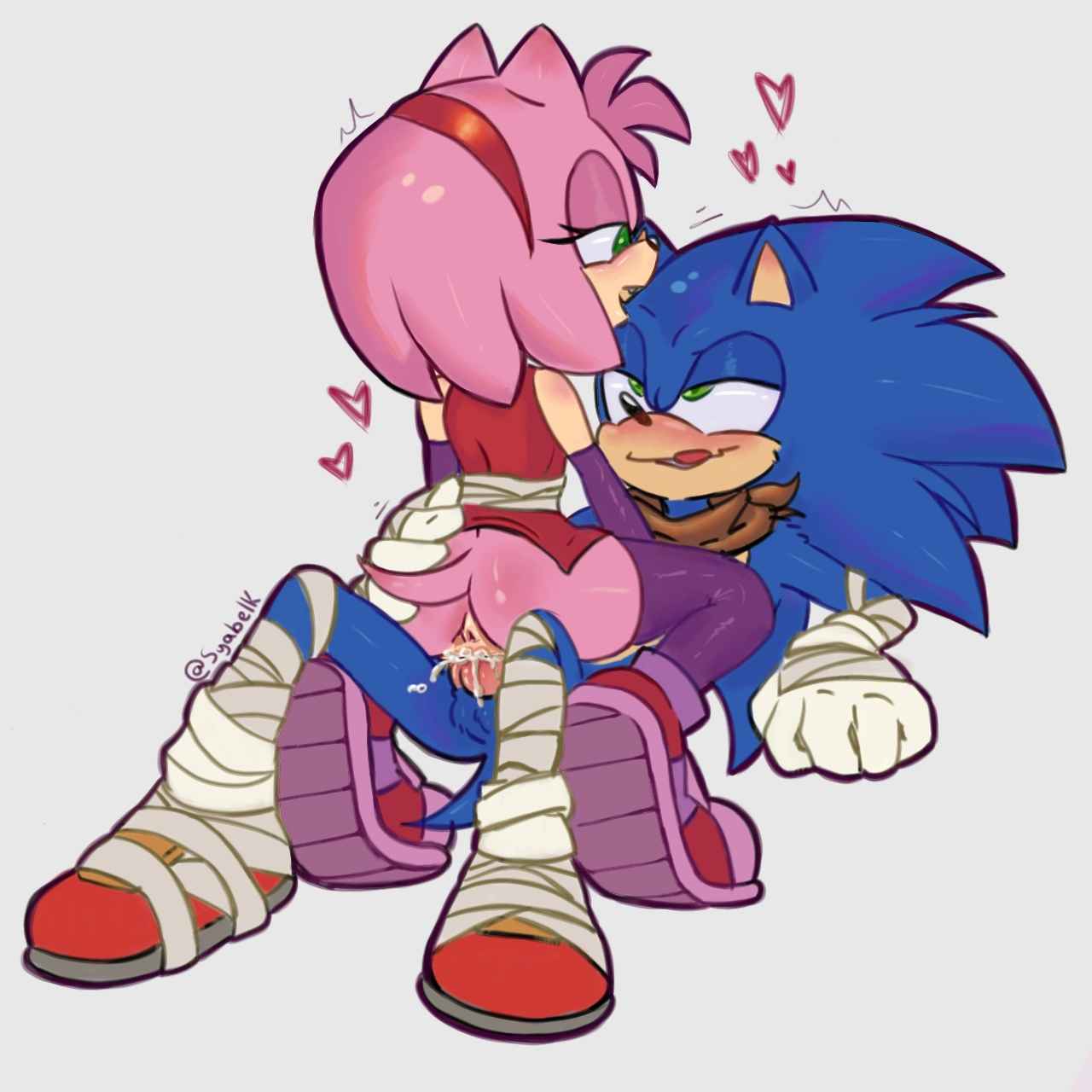 1boy, 1girls, amy rose, amy rose (boom), anthro, anthro on anthro, ass, ass grab, balls, clothed, clothed sex, clothing, cock, cowgirl position, cum, cum drip, cum in pussy, cum inside, cumshot, female, female on top, female penetrated, femdom, green eyes, hearts around head, hedgehog, male, male penetrating female, penis, pussy, shoes, sonic (boom), sonic (series), sonic boom, sonic the hedgehog, sonic the hedgehog (series), stockings, tagme (artist), tail, tongue, tongue out, turboranger