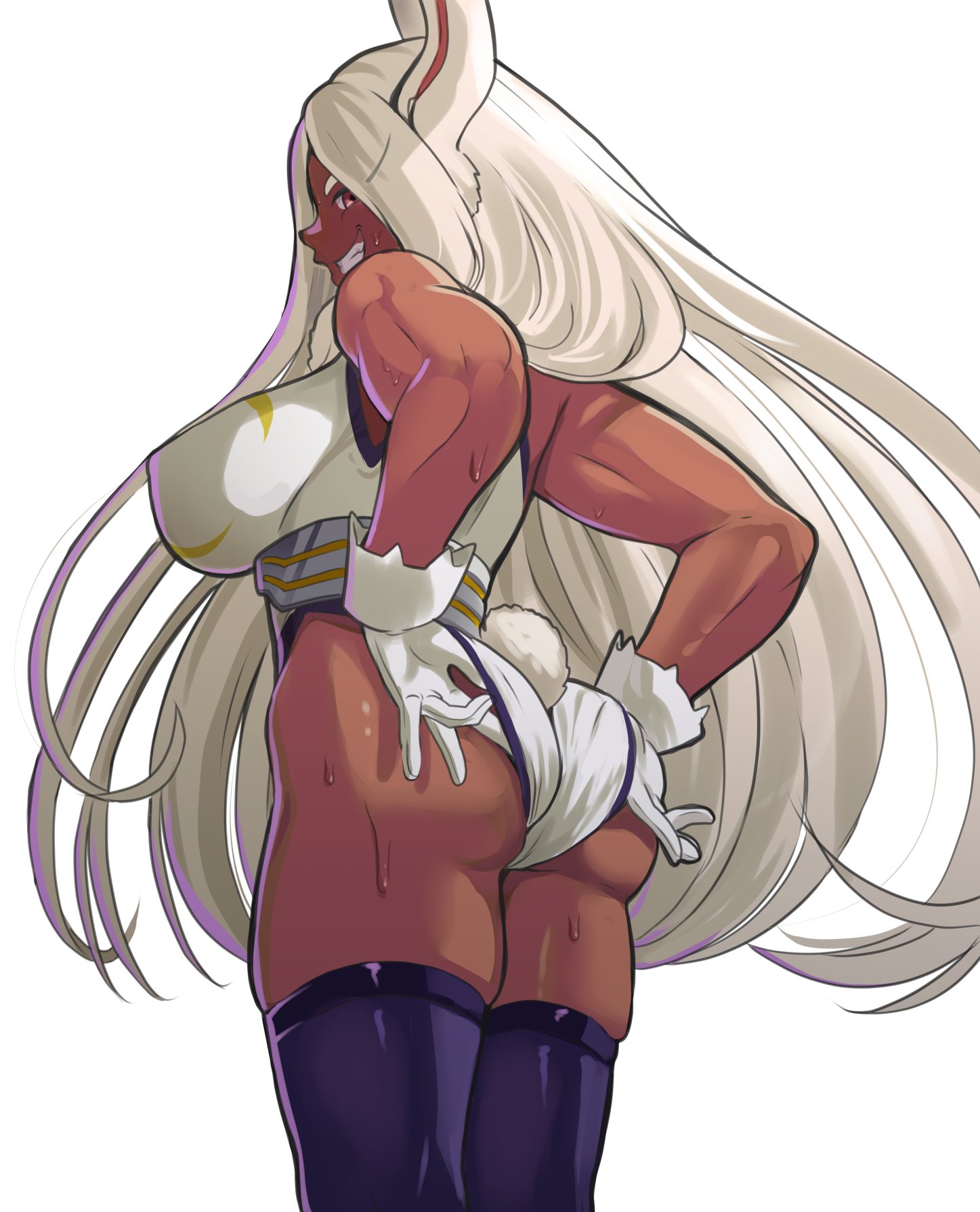 1girls, ass focus, big ass, big butt, bubble ass, bubble butt, dark skin, dark-skinned female, female, large ass, large butt, miruko, my hero academia, nico-mo, rumi usagiyama, white hair, white-haired female