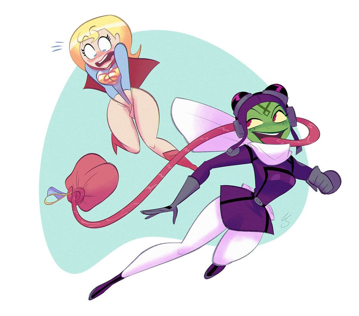 alien, alien girl, alien humanoid, attea, ben 10, ben 10 omniverse, dc, dc comics, embarrassed nude female, enf, exposed, exposed ass, female, green skin, long tongue, purple clothing, stealing, supergirl, superhero, superhero costume, superheroine, superman (series), thick ass, thick thighs