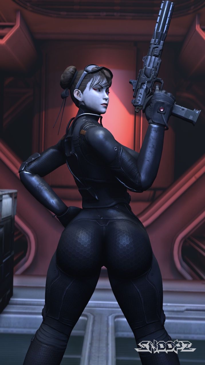 3d, ass, big ass, capcom, chun-li, female, firearm, gun, snoopz, street fighter, tagme, weapon