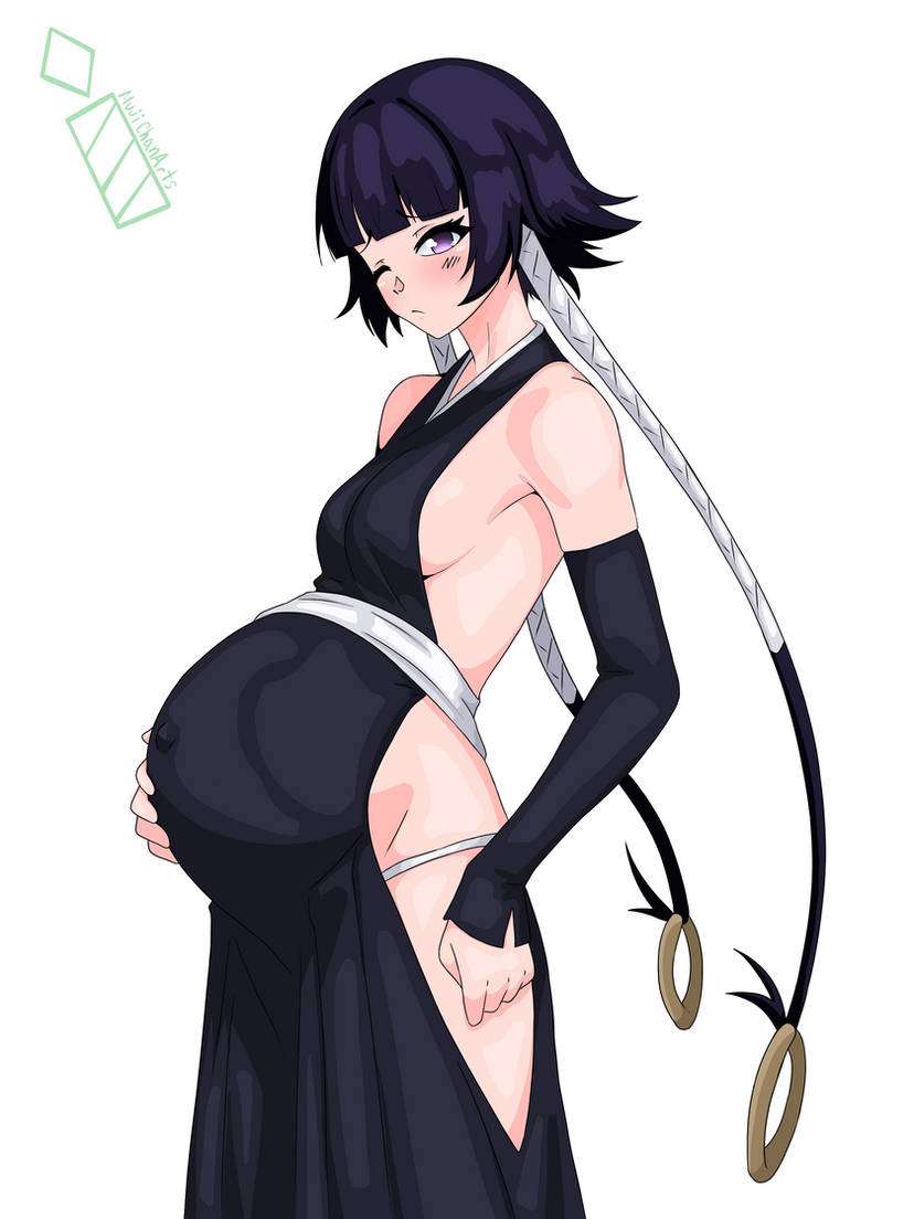 1girls, belly overhang, black hair, bleach, breasts, female, female focus, female only, mujichan arts, pregnant, pregnant belly, pregnant female, small breasts, soifon, sui-feng