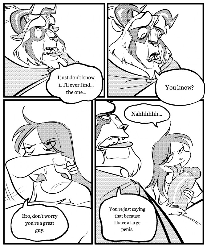 beast (disney), beauty and the beast (1991 film), blowjob, disney, female, furry, glacierclear, male, mod (glacierclear), monochrome