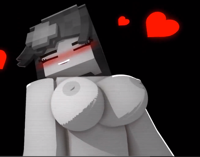 1girls, 3d, areolae, black and white, blush, breasts, female, female only, happy, heart, horny female, humanoid, jenny belle (slipperyt), large breasts, mine-imator, minecraft, nipples, nude, screenshot, slipperyt, solo, solo female, tagme