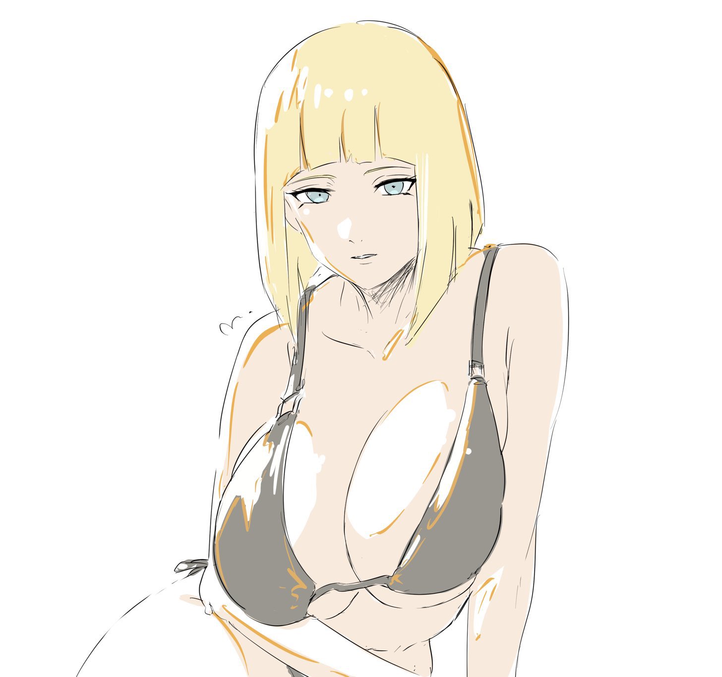 1girls, bikini, bikini bottom, bikini top, blonde hair, blue eyes, blunt bangs, bob cut, breasts, cleavage, female, highres, large breasts, mature, mature female, milf, naruto, naruto (series), naruto shippuden, pinup, revealing swimsuit, sagging breasts, samui, skimpy bikini, solo, swimsuit, underboob, upper body, voluptuous, voluptuous female
