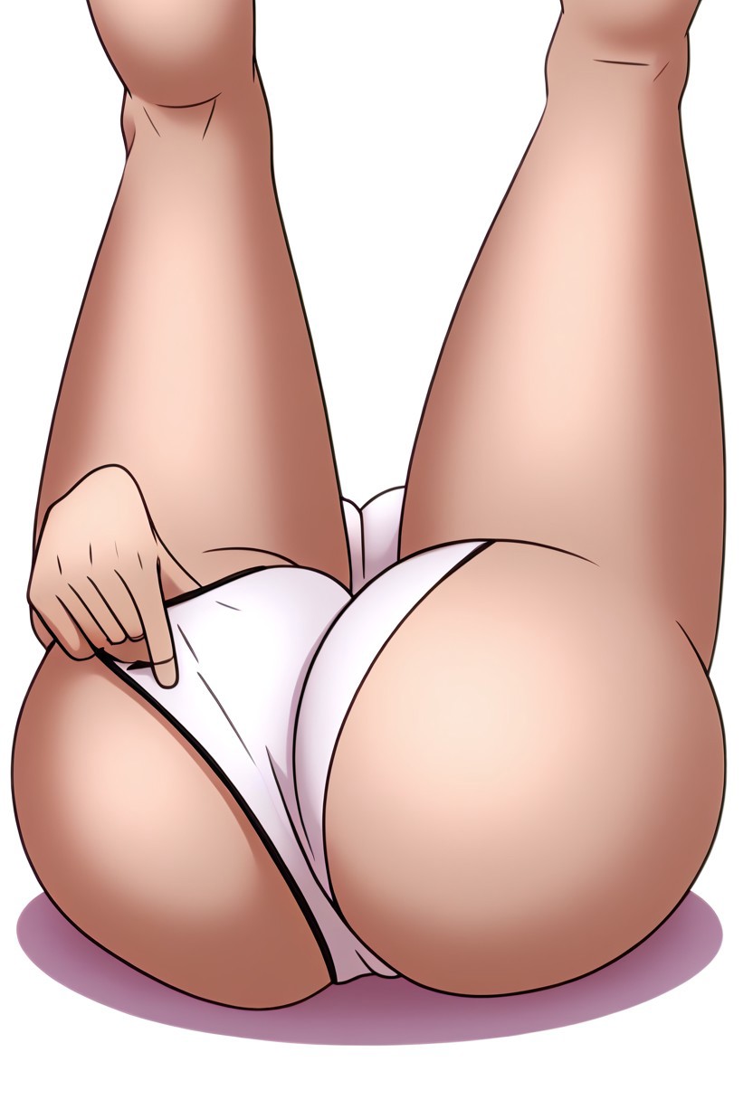 adjusting_clothes ai_generated ass_focus bikini_bottom blonde_hair bunanza_ close-up female legs_up medium_ass original_character plump solo tagme white