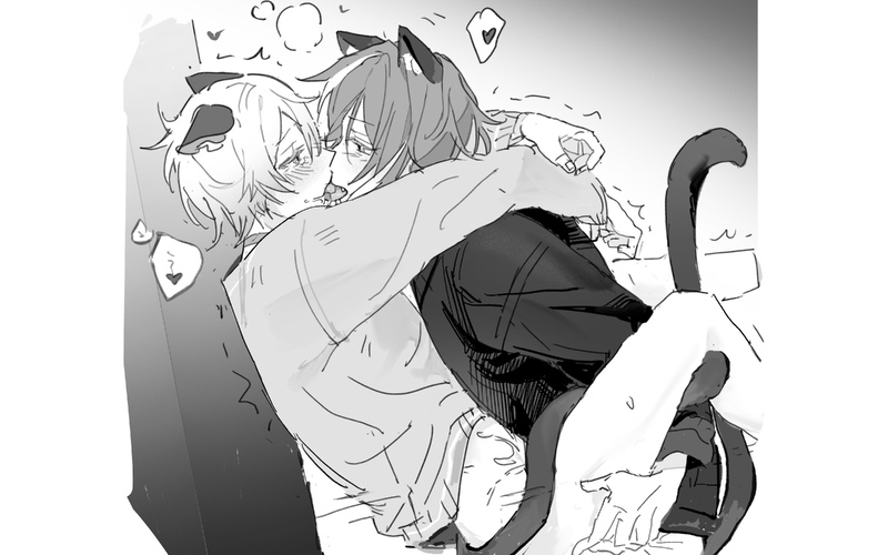 2boys cat_ears cat_tail catboy gay kamishiro_rui project_sekai ruikasa tenma_tsukasa