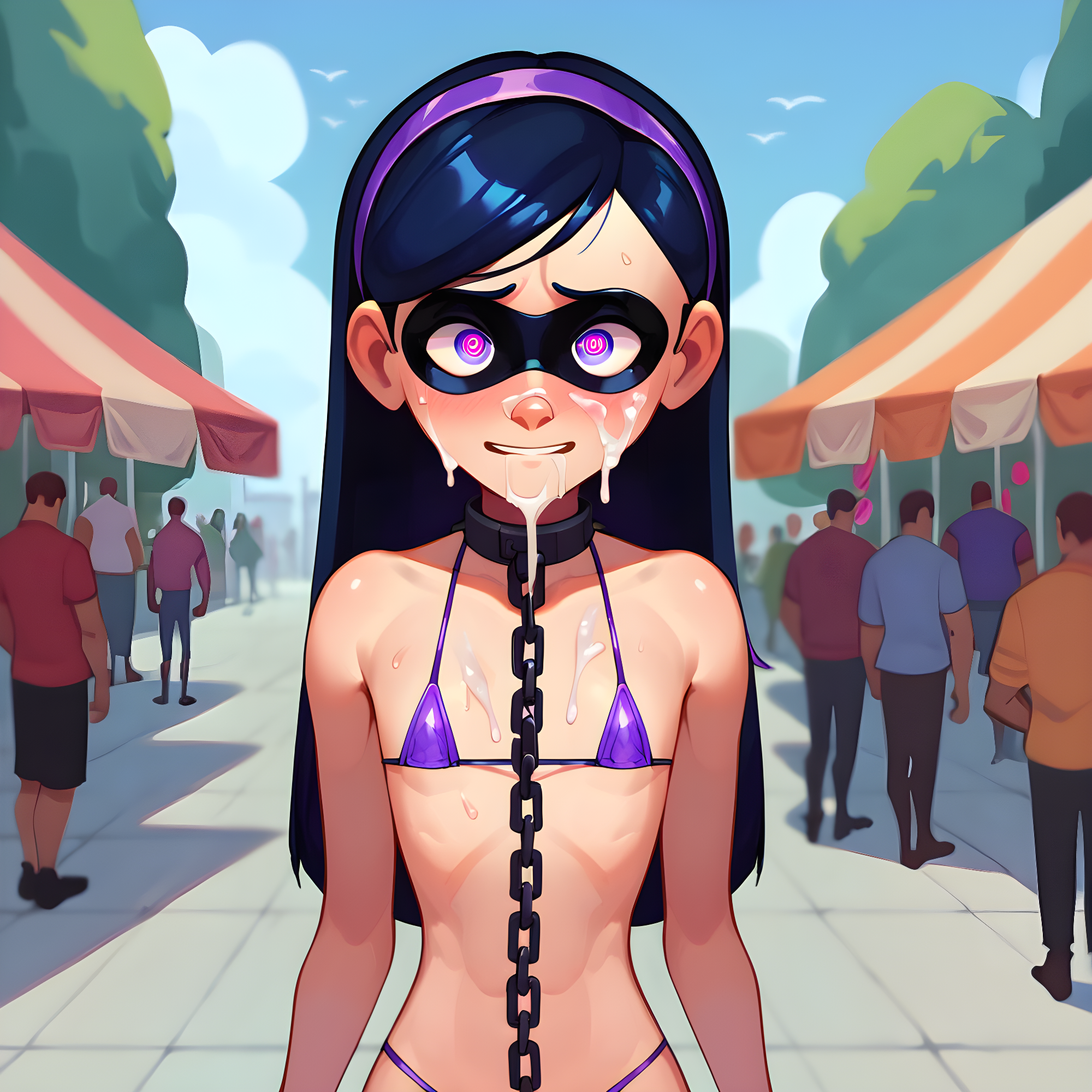 after sex, ai generated, cum, cum in mouth, disney, female, hypnosis, micro bikini, pixar, public, the incredibles, violet parr