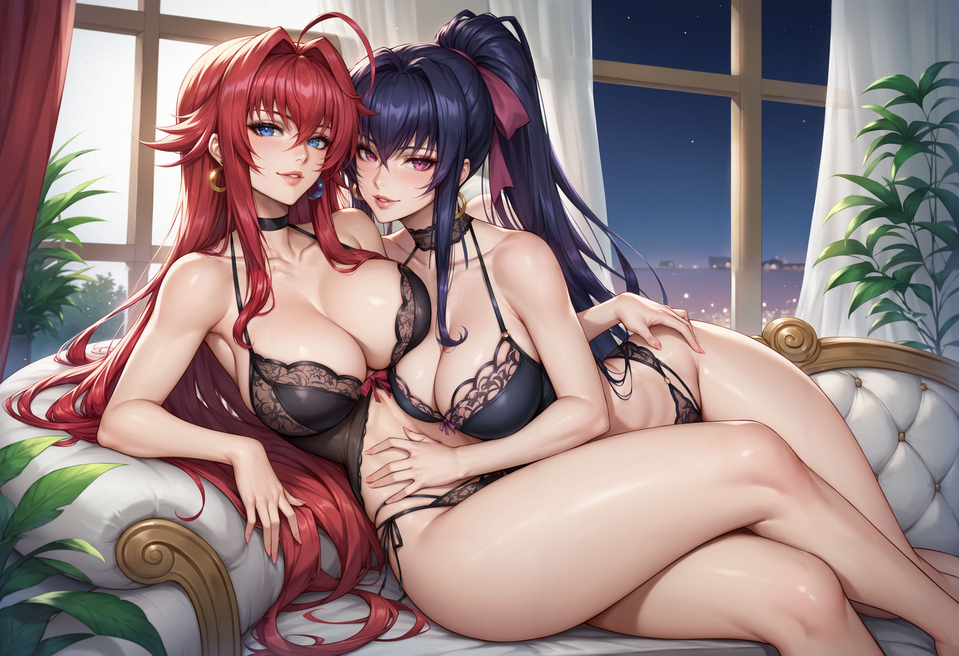 ai generated, akeno himejima, female, female on female, female only, high school dxd, lesbian couple, rias gremory, yuri